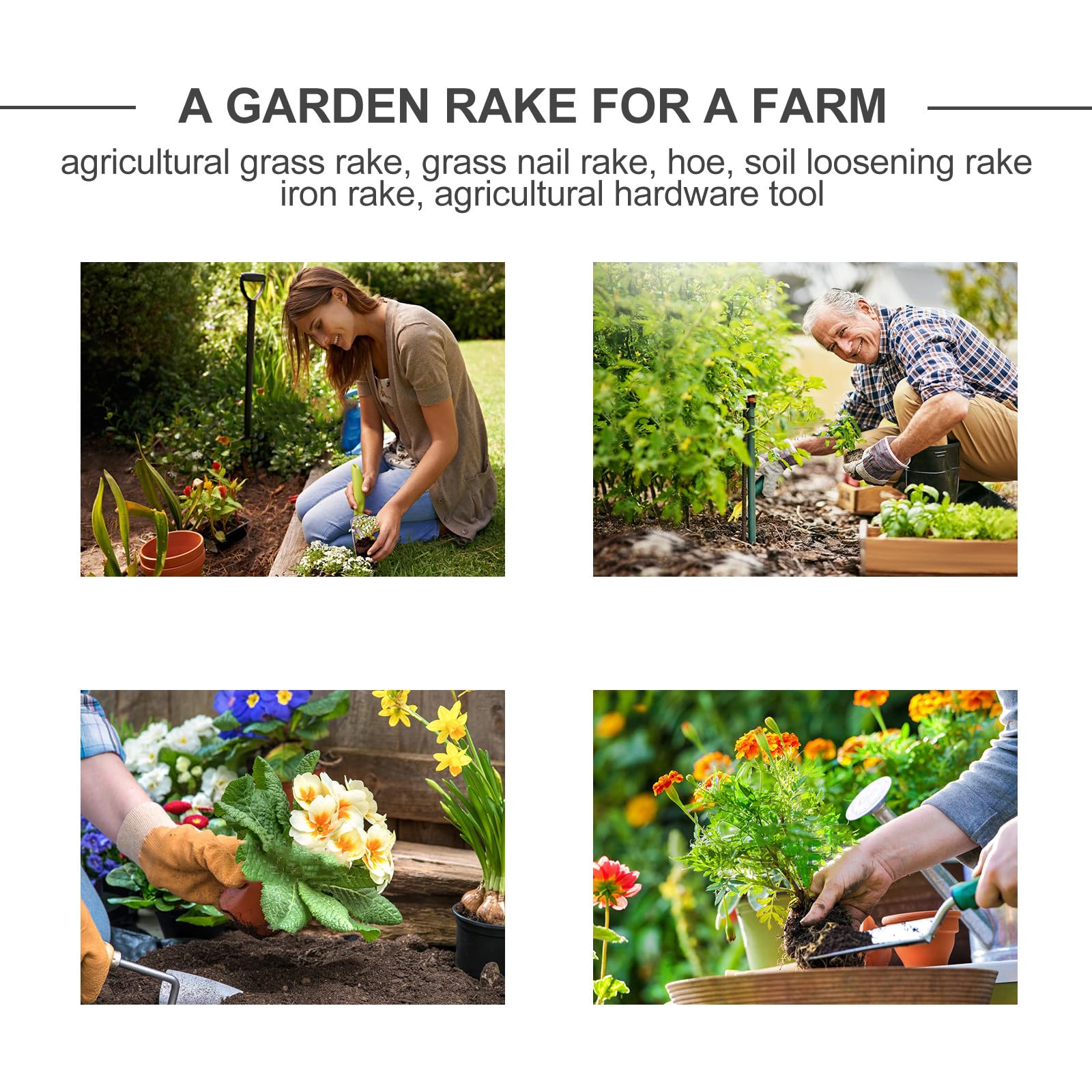 Râteau de jardin en acier à 11 dents pour la terre et le gazon, grand outil agricole manuel pour la plantation et l'entretien des pelouses, râteau robuste pour décompacter le sol à la ferme et au ja