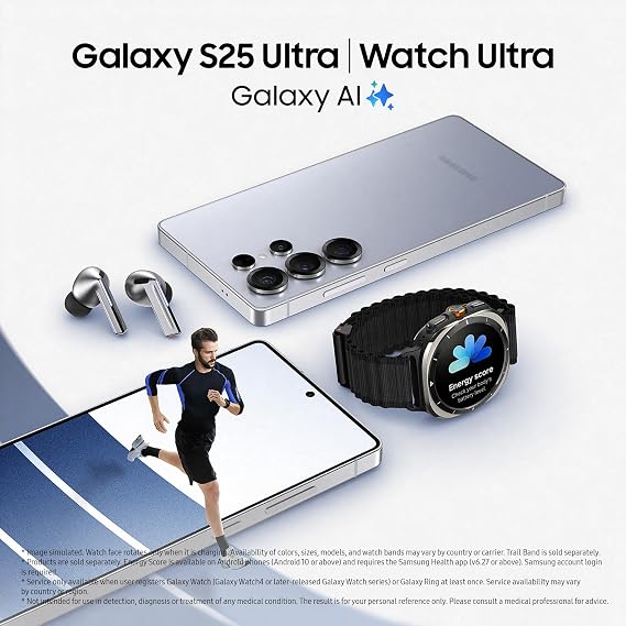 Samsung Galaxy S25 Ultra AI Smartphone, 12GB Memory, 512GB Storage, S Pen Included, Titanium Silverblue and Galaxy Buds3, Grey (UK Version)