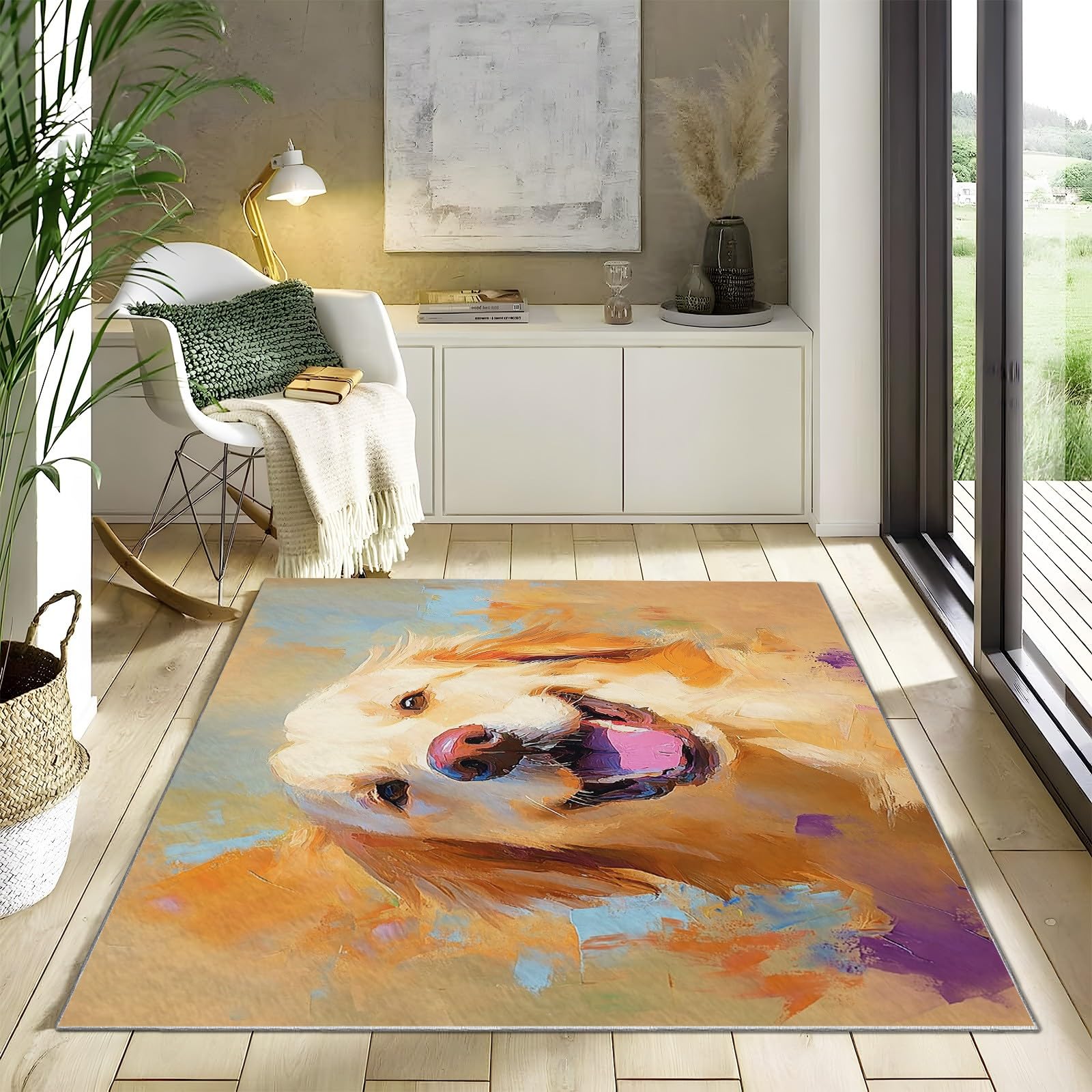 Generisch Teppich Wohnzimmer Ölgemälde Hund Teppich Flauschig Schlafzimmer Teppich Weich Esszimmer Teppich, Kurzflor Outdoor Teppich, Waschbarer Teppiche, rutschfest Teppich, 120 x 170 cm