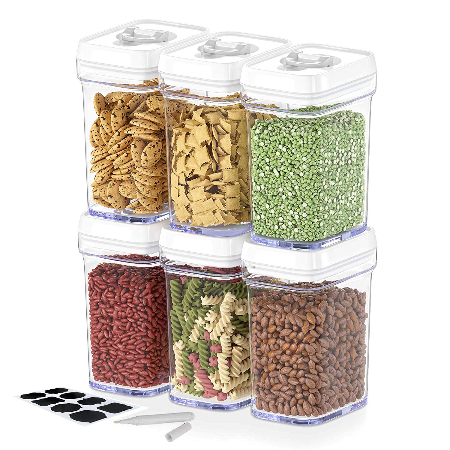 Food Storage Container with Lids - Airtight Plastic BPA Free Keep Food Fresh Dry with Labels & Chalk Marker 1.0L (6 Piece Set)