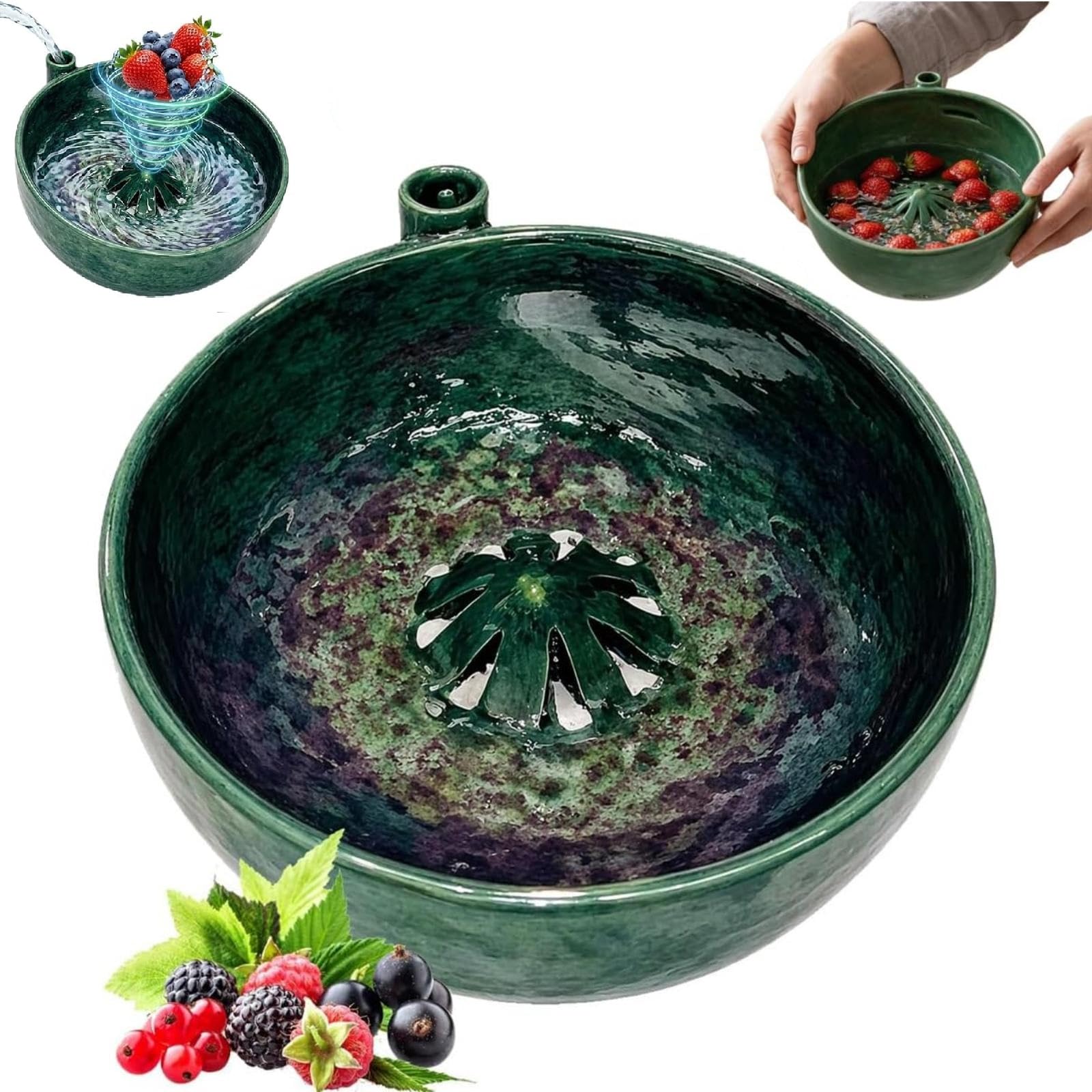 Generico Scotola di lavaggio di bacche a rotazione automatica, 2026 Nuova ciotola a vortice di bacche, Lavatrice automatiche di frutta e verdura con drenaggio, Colander da cucina multiuso (1pcs)