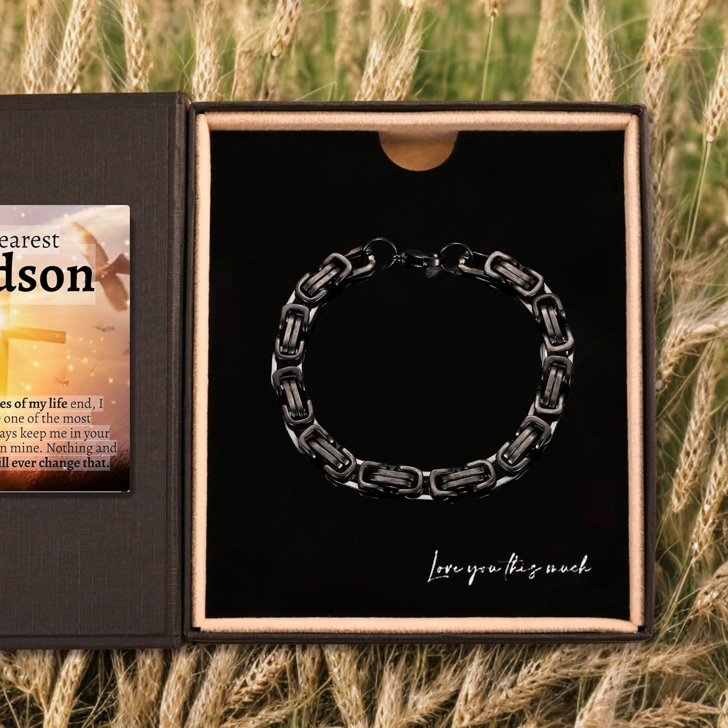 Love You This Much Sentimental Cuban Link Bracelet for Grandson - Best Keepsake Gift from Grandma or Nana for Birthday