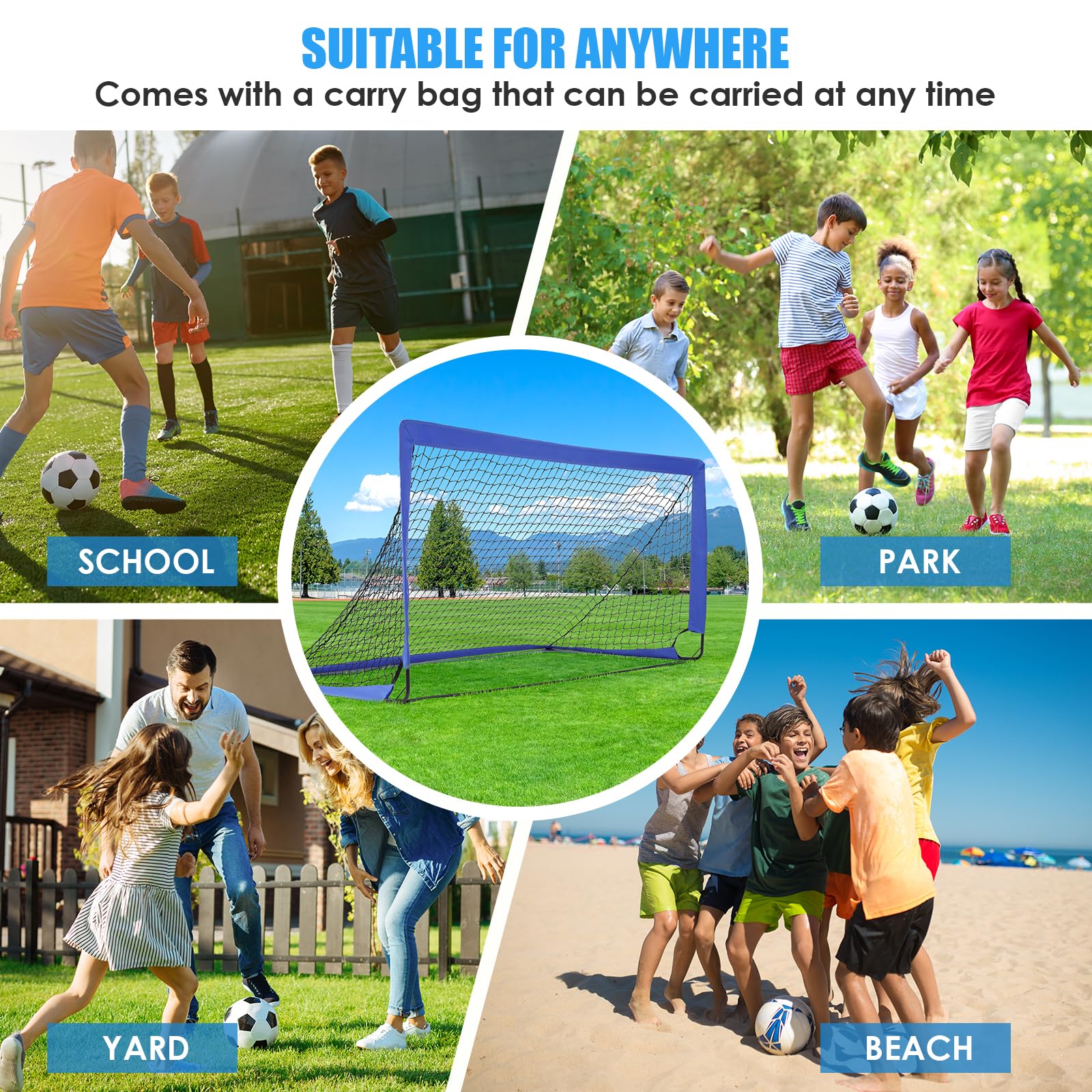 Juego de 2 porterías de fútbol para jardín, 180 x 90 x 90 cm, barras reforzadas de fibra de vidrio y redes de alta calidad, portería plegable Pop-Up Goal, juego de portería de fútbol para uso