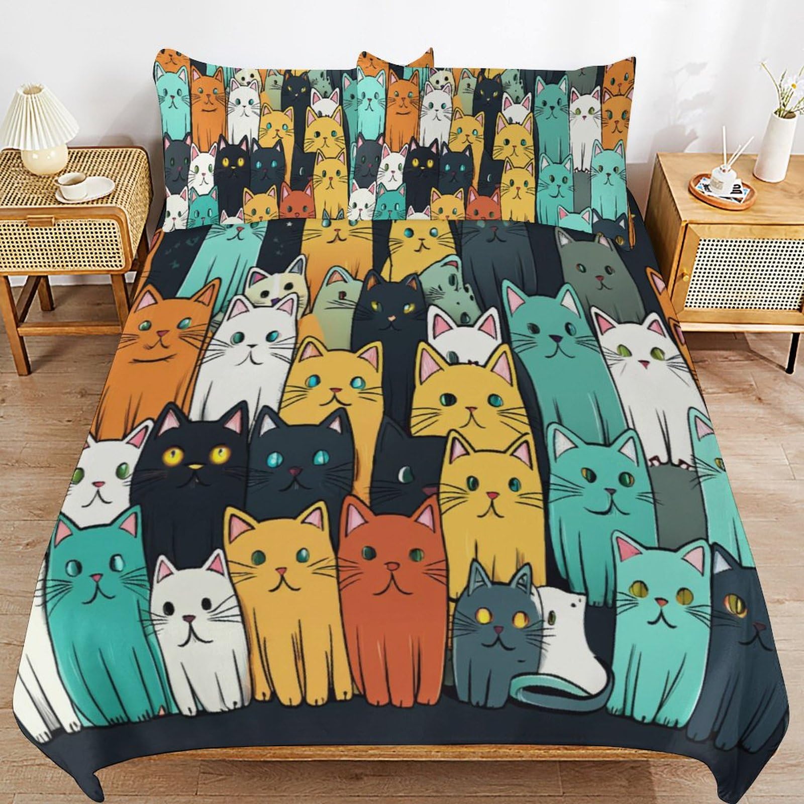 Housse de couette chat 200x200 cm idéale pour transformer la chambre d'un enfant