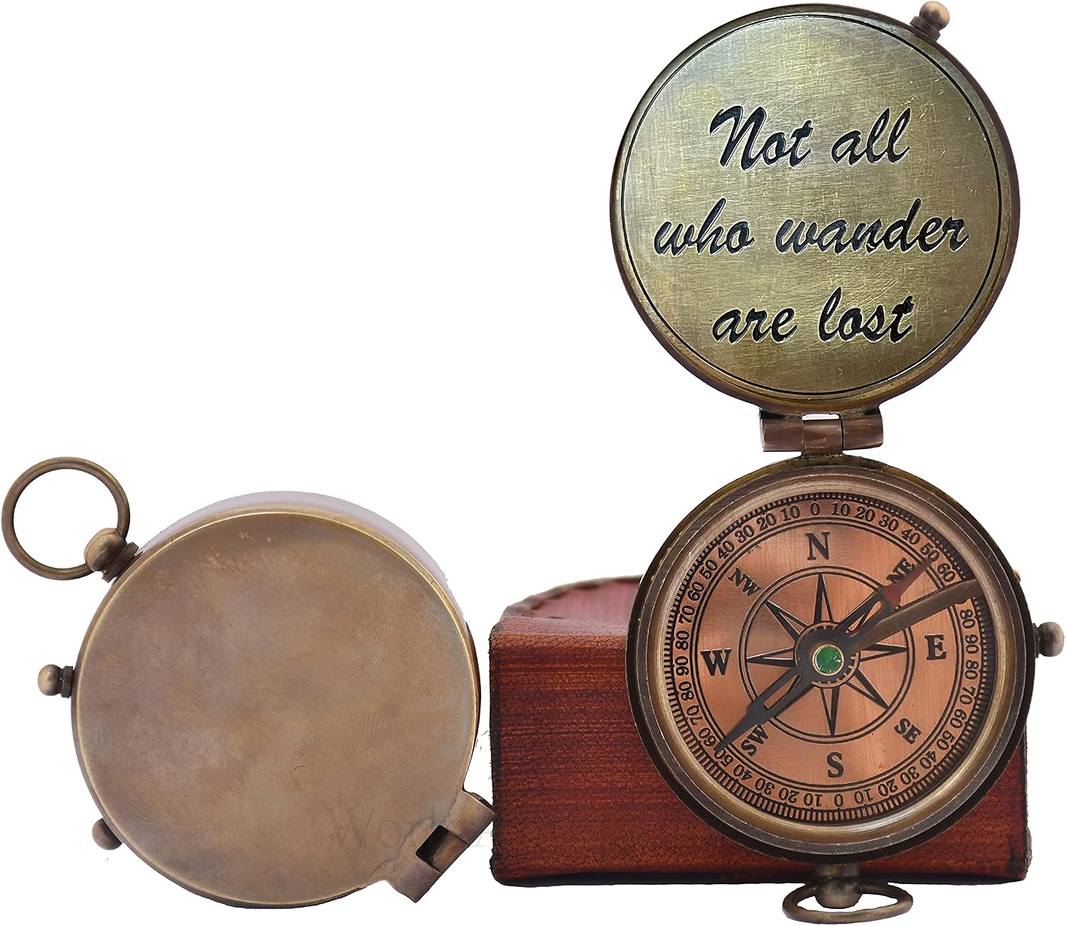 Personalized Inscription Antique Brass Compass Engraved with Leather Case Son Mom Children Gift Baptism Birthday Working Compass
