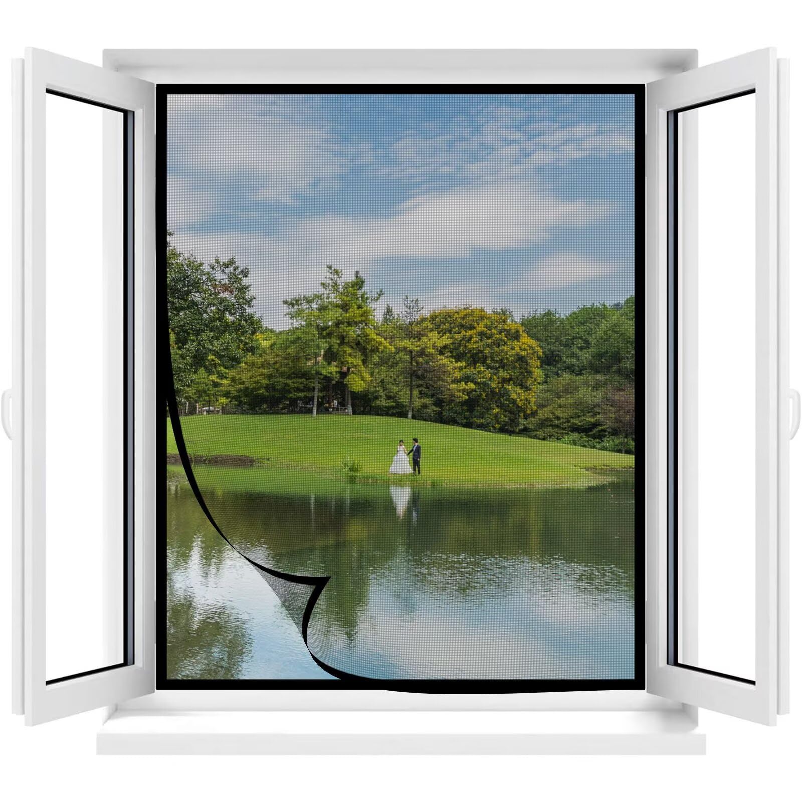 DIY Fly Screen Window with Self-Adhesive Tape 55x70cm โ Fiberglass Mesh, Adjustable to Fit Any Window Size, Black