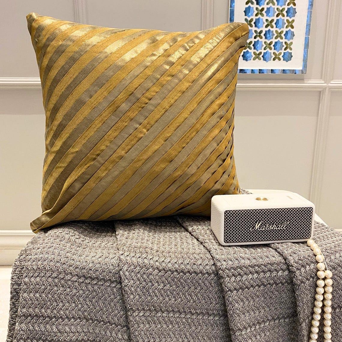 The HomeCentric Throw Pillow Covers, Gold Euro Pillow Shams 26x26 inch (65x65 cm) Silk Euro Shams, Striped, Pintucks, Textured, Striped, Modern Euro Sham Covers Easter - Unfolding Gold Copper