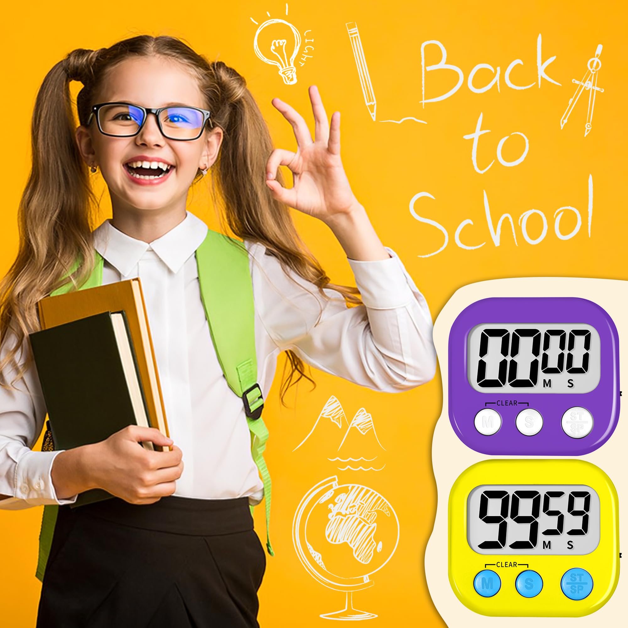 ZILLEEN Timer klasowy dla dzieci nauczycieli 2 szt. cyfrowych timerów, fioletowy i żółty