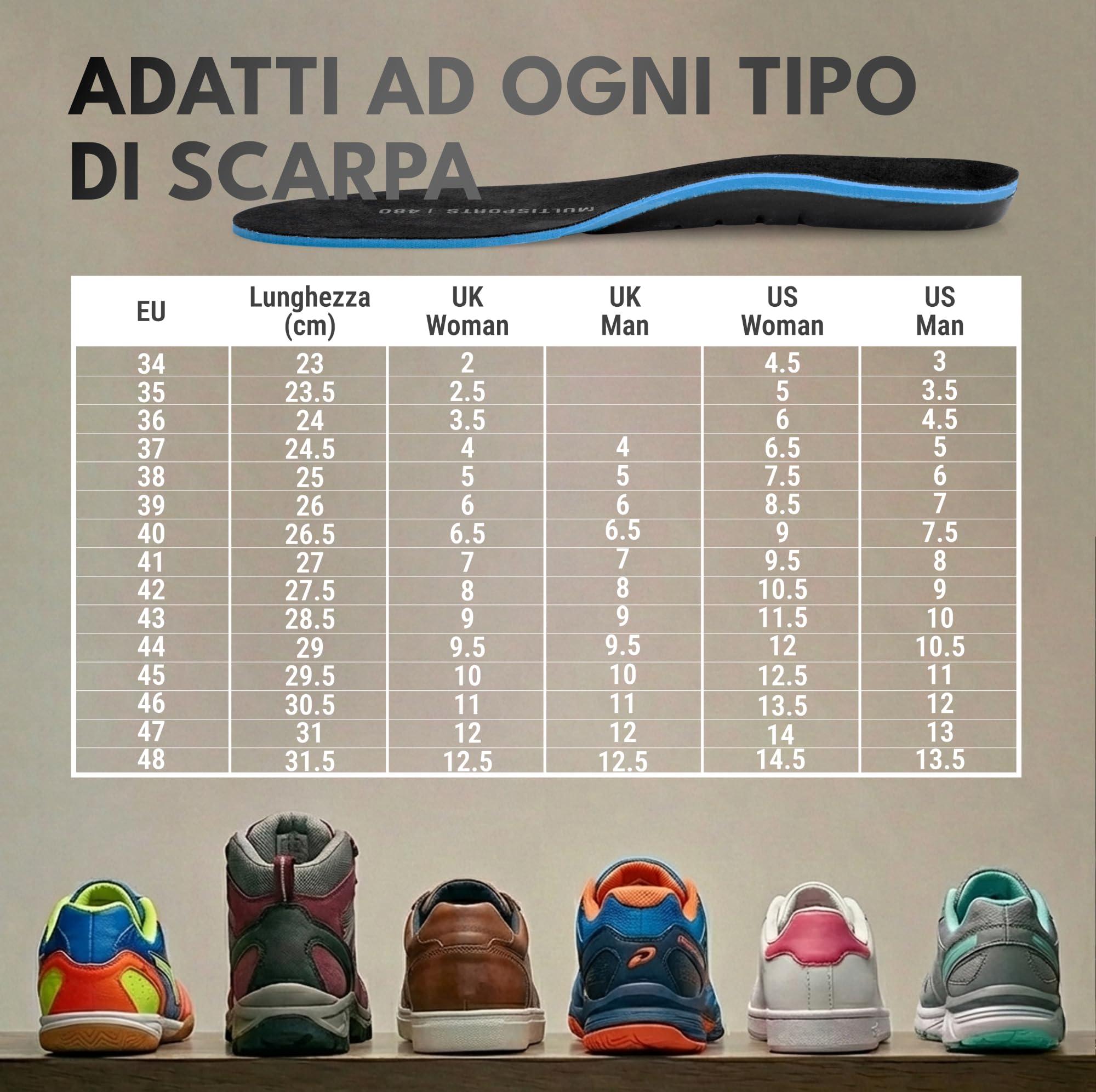 Saluber Active 480 Multisport Solette Sportive Ammortizzanti - Plantare Anatomico in Poron e Alcantara con Inserto Antishock - per Running, Padel, Uso Quotidiano (45)