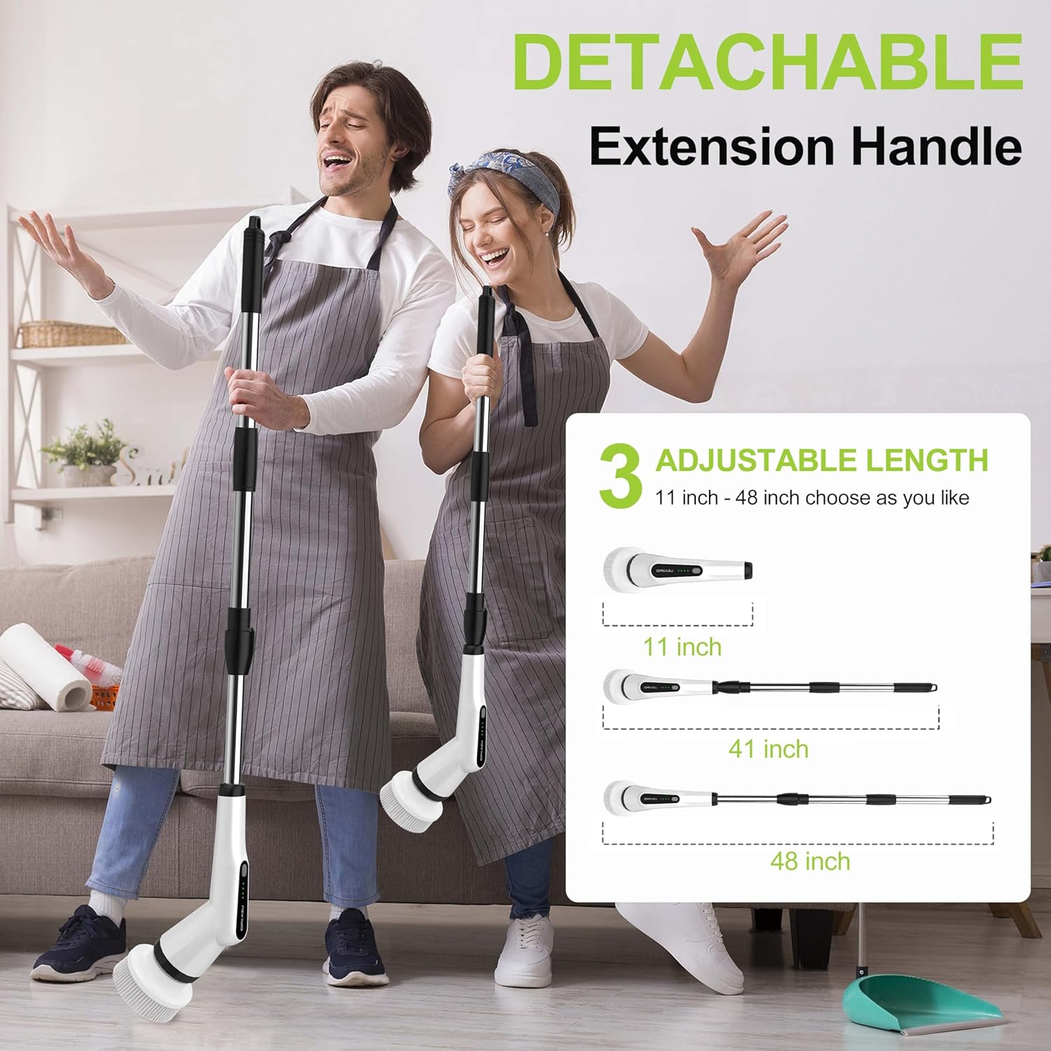 Electric Scrubber Brush, IPX7 Electric Scrubber for Shower, Electric Cleaning Brush Scrubber with 7 Replaceable Brush Heads & Retractable Handle, 2-Speed Adjustable Spin Cleaning Brush Gray&white
