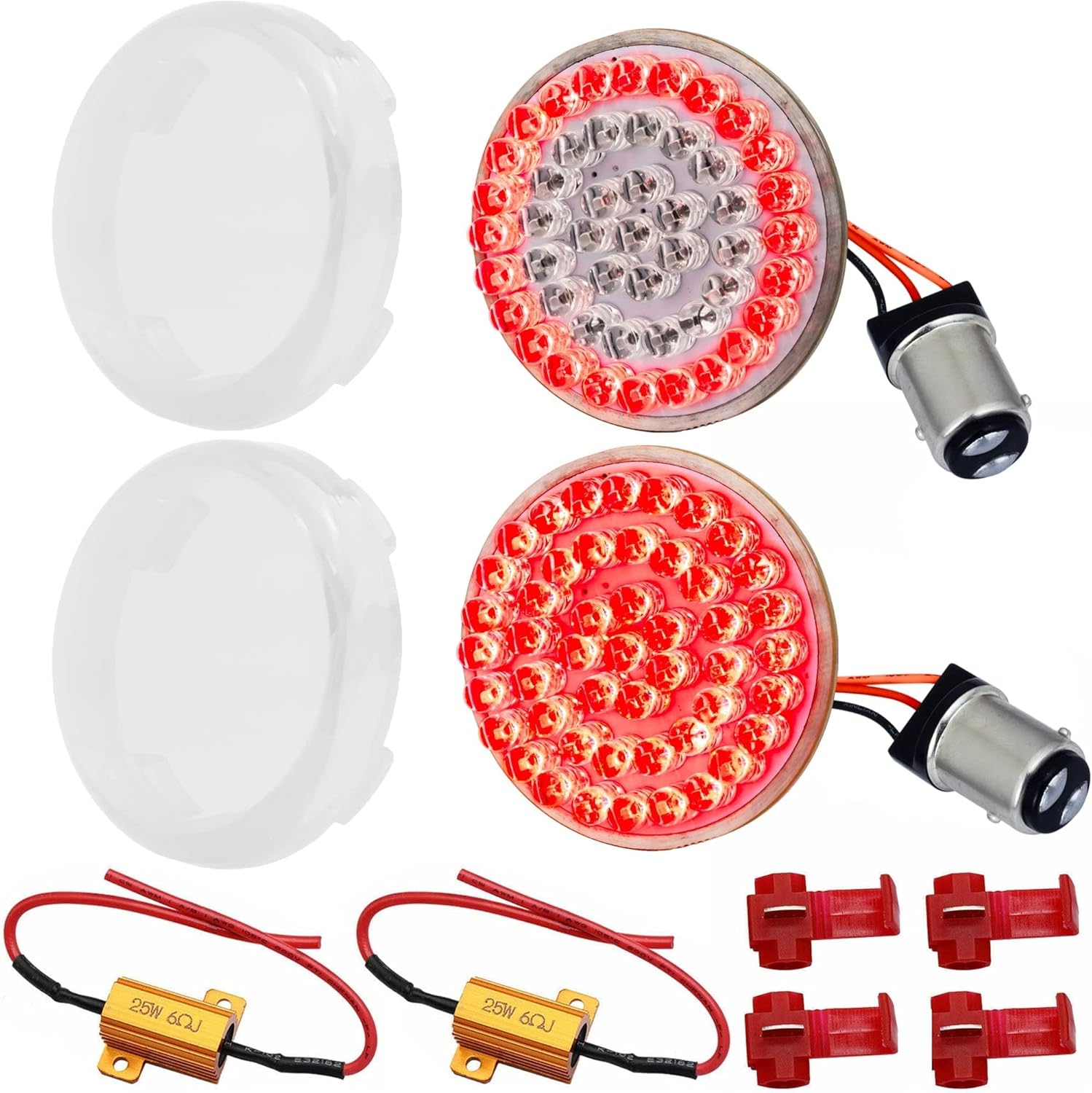 Eagle Lights 8748RTS 2 Inch Rear LED Turn Signals with Halo Running Lights and Brake Lights Compatible With Harley Davison® Motorcycles - Generation I / 1157 Base/Red