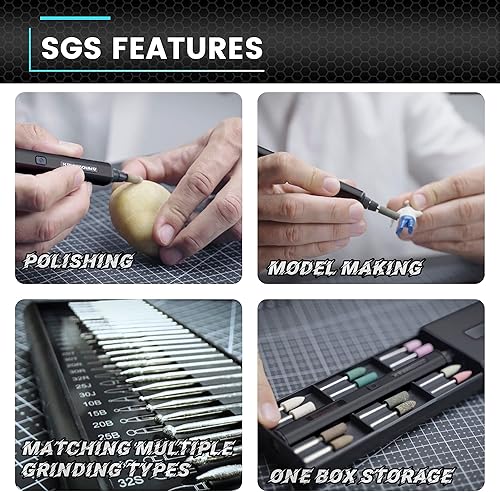 Miniatura 20 de AM ARROWMAX - Mini bolígrafo de grabado con 42 puntas, herramienta rotativa, control de movimiento inteligente, OLED, Bluetooth, aplicación, carga