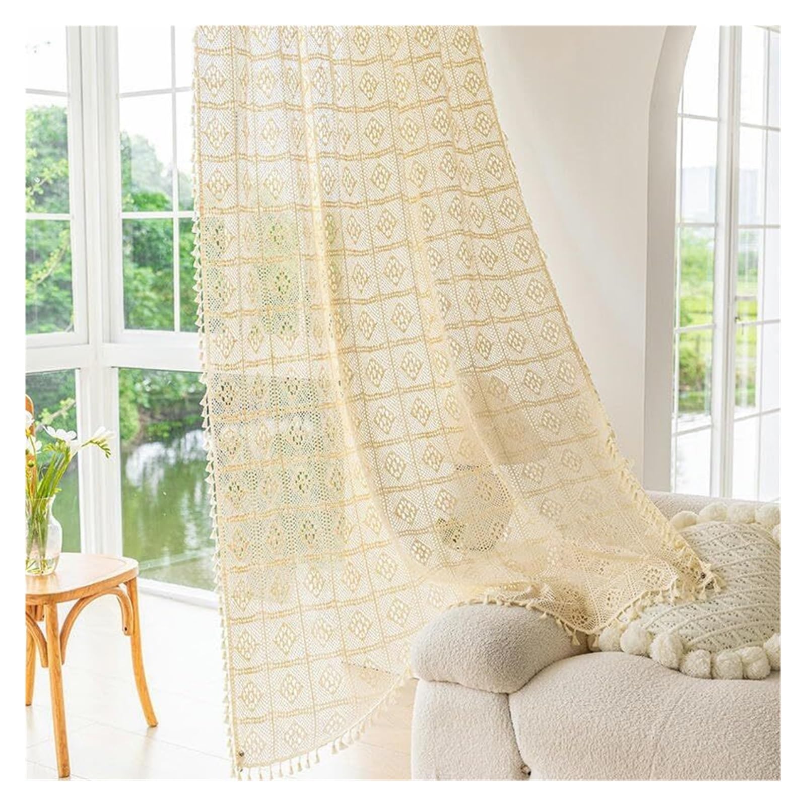 Rideaux occultants 140x240cm anti-vis-à-vis en coton beige pour chambre