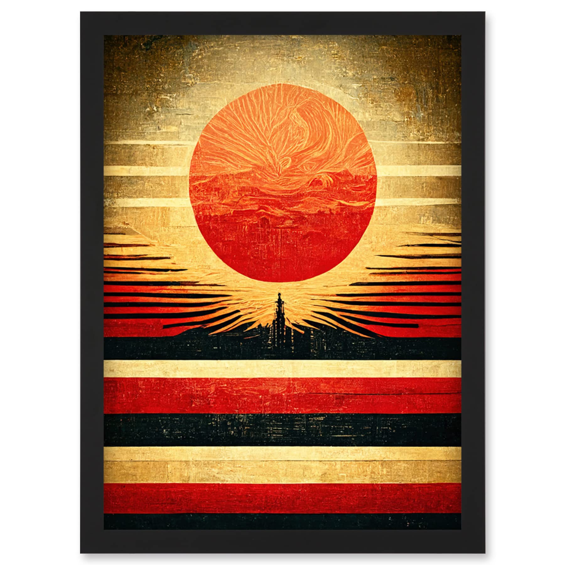 Doppelganger33 LTD Tokyo Sunrise Minimalist Industrial Red Black Artwork Framed Wall Art Print A4