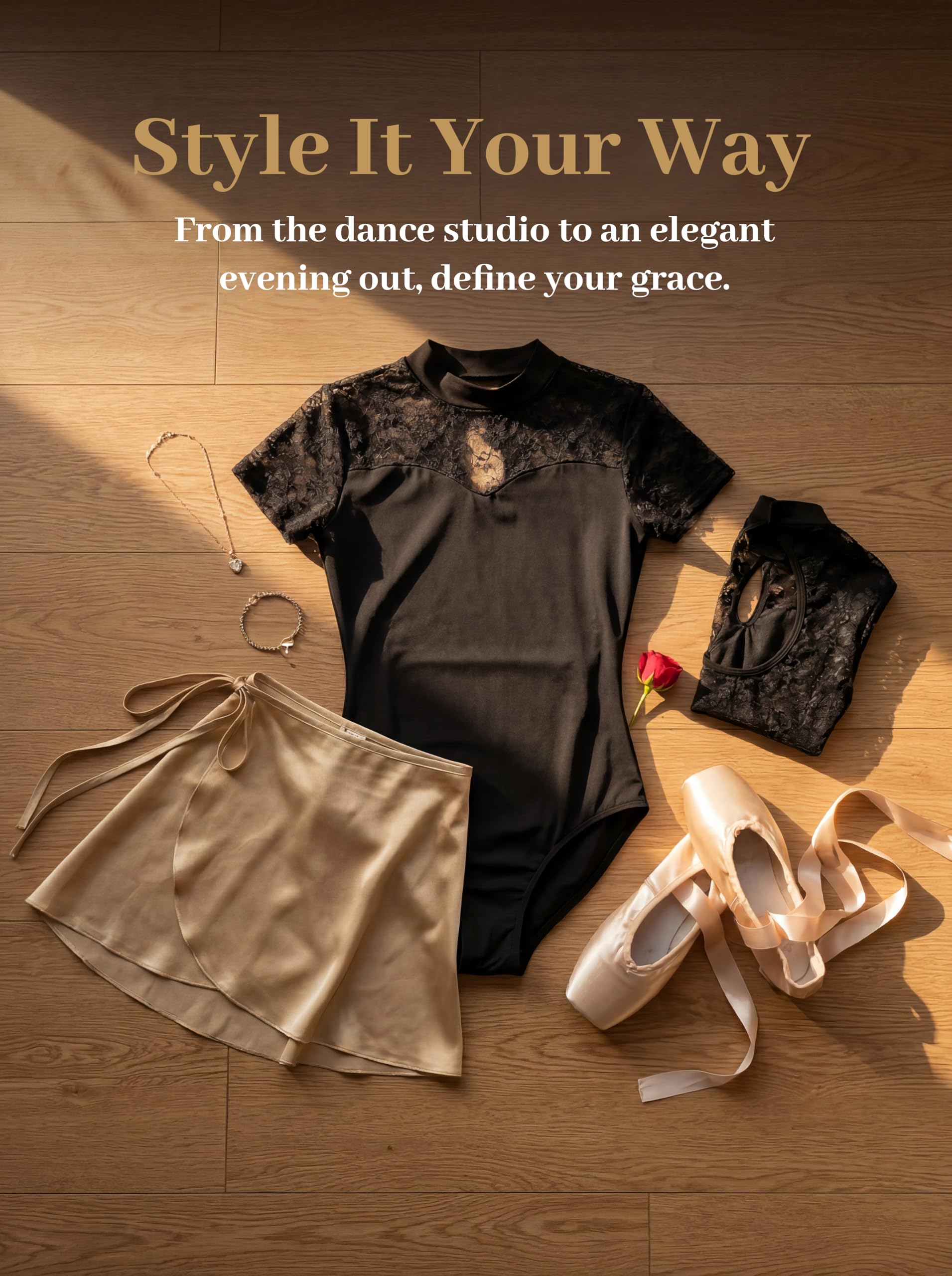 DANSHOW Ballett Trikot Damen Spitze Kurzarm und Wassertropfen Rückenausschnitt