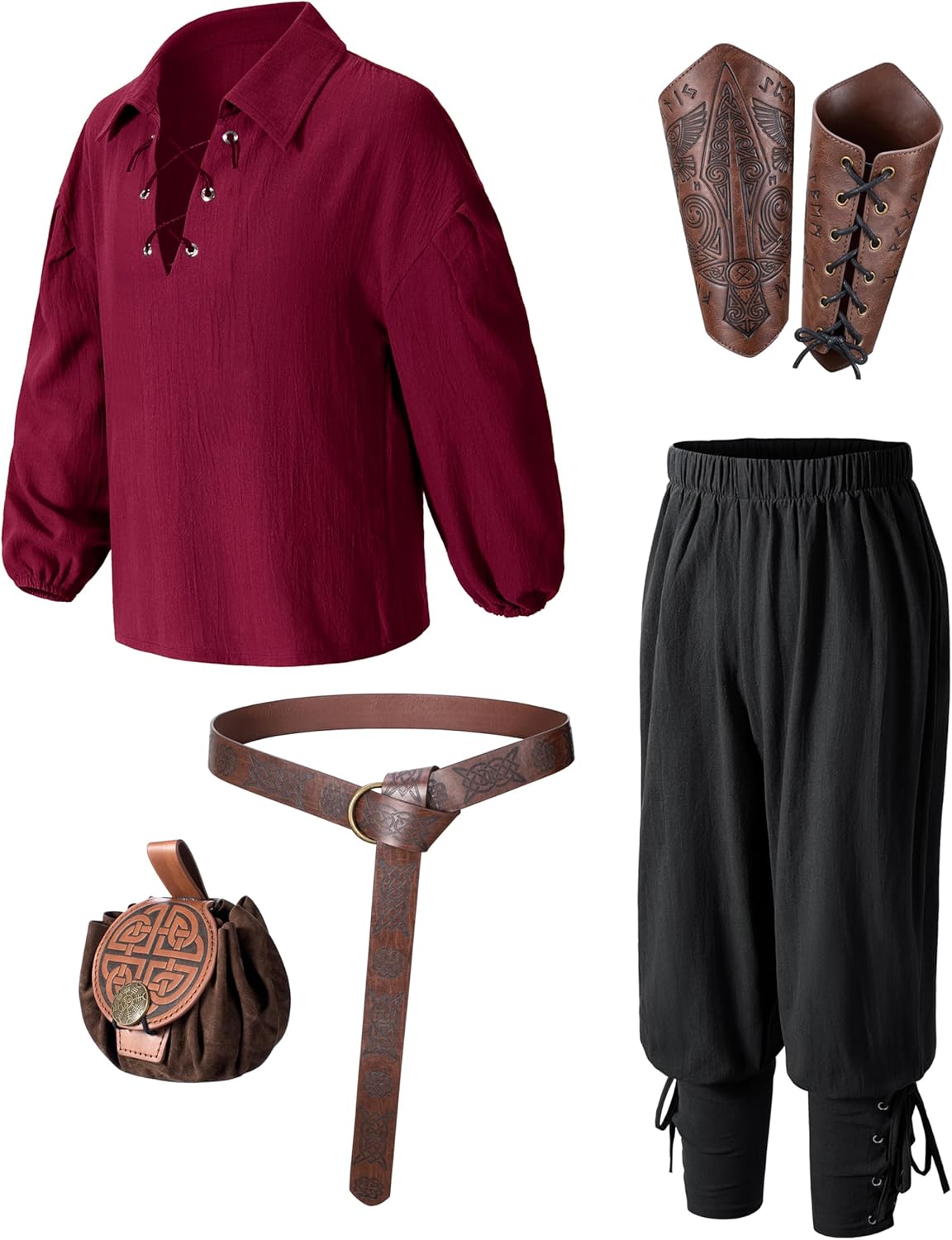 Kids Medieval Viking Pirate Renaissance Tunic Pants Accessories Costume for Boys Cosplay 3-14 Years - Image 3