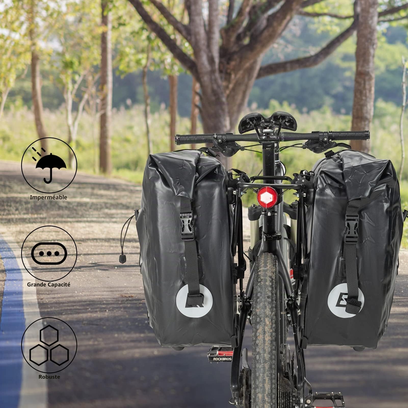 ROCKBROS Sacoche Vélo Porte-Bagage Arrière - 25L Sacoche de Vélo 100% Étanche