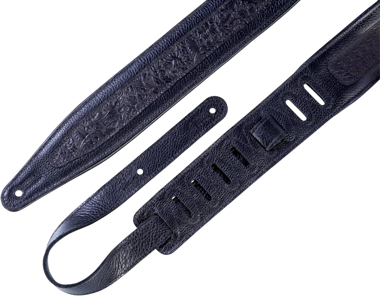 Levy's Leathers 2.5" Florentine Series Leather Guitar Strap in Black; Height Adjustable 48" - 55" (M317FCL-BLK)