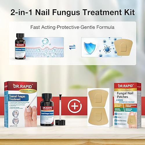 Miniatura 2 de Kit de tratamiento de hongos en las uñas de los pies, solución líquida de reparación de uñas de 1.0 fl oz y 20 parches de hidrogel, tratamiento
