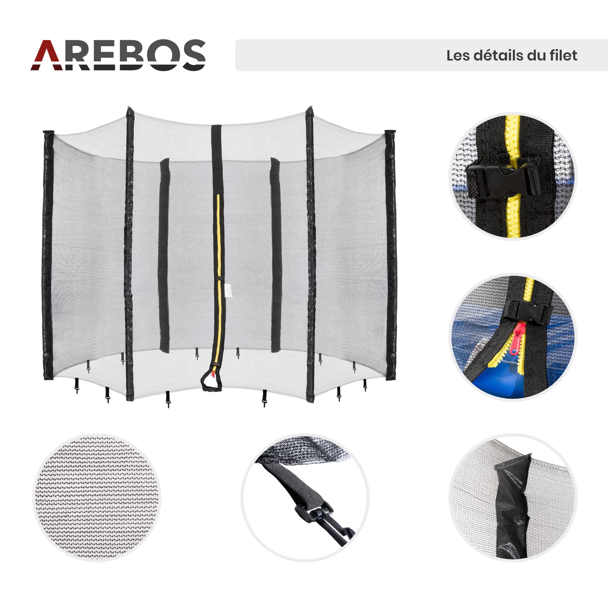 Arebos Coussin de Protection pour Trampoline + Filet / 244, 305, 366, 396, 430, 460 et 490 cm