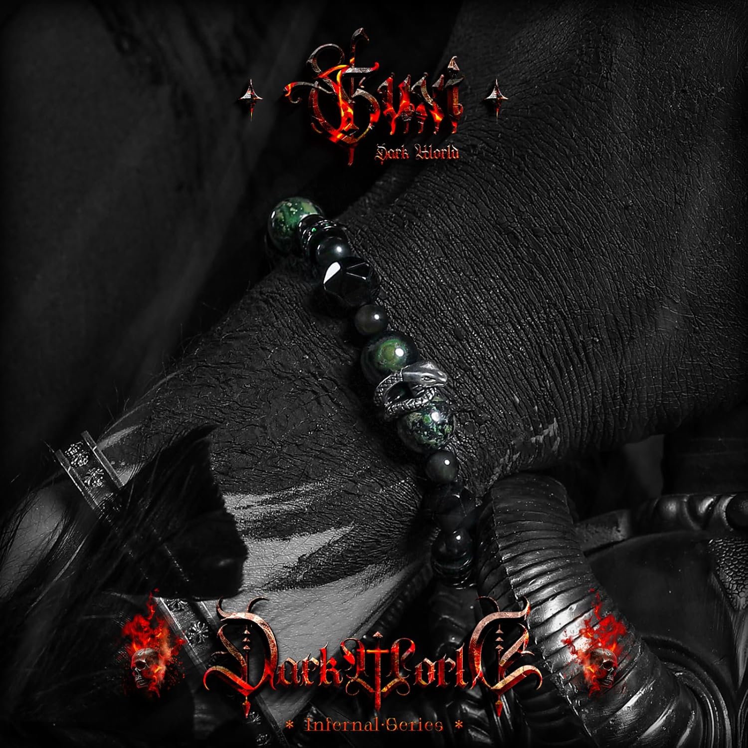 GUXI-Wilderness Obsidian Bracelet High Purity Malachite Bracelets for Men Handmade Natural Premium Gemstone Beads Protection Bracelet Vintage Snake Jewelry Raiders Gifts for Men