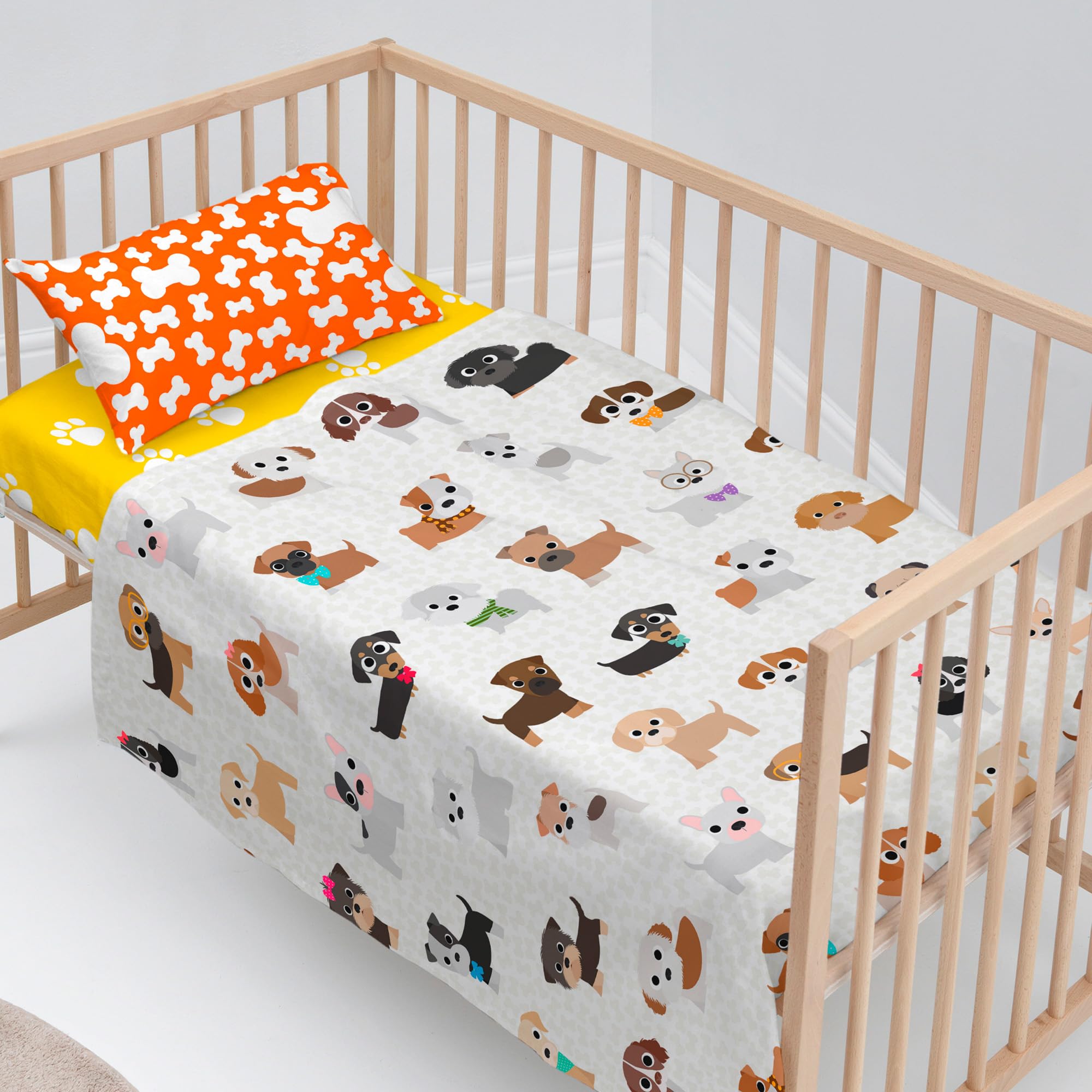 Drap housse et taie d'oreiller chiens maxicuna 120x180 cm