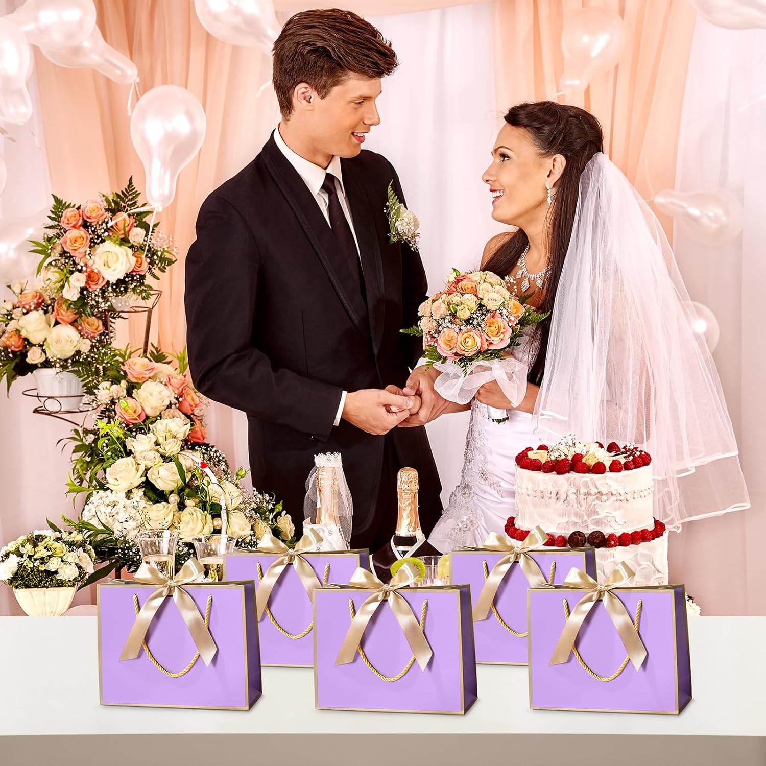 DOYIDE 30 Pcs Thank You Gift Bags with Tissue Paper, 9x7x3.1in Paper Gift Bags with Handles, Gift Wrap Bags with Bow Ribbon for Wedding Birthday Baby Shower Bridesmaid Party - Image 7