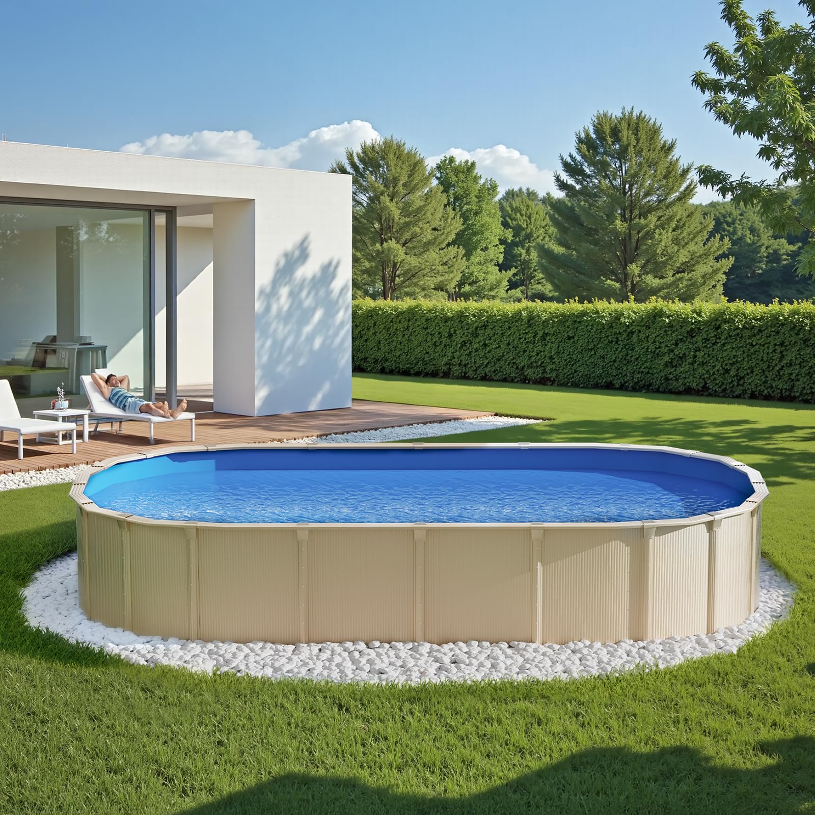 VEVOR Revêtement de Piscine Ovale, 610x375x147 cm, Doublure Chevauchement Vinyle Calibre Standard, Résiste à l'usure, Rétention d'eau, pour Piscines Hors Sol à Parois Hauteur 132 cm, Couleur Unie