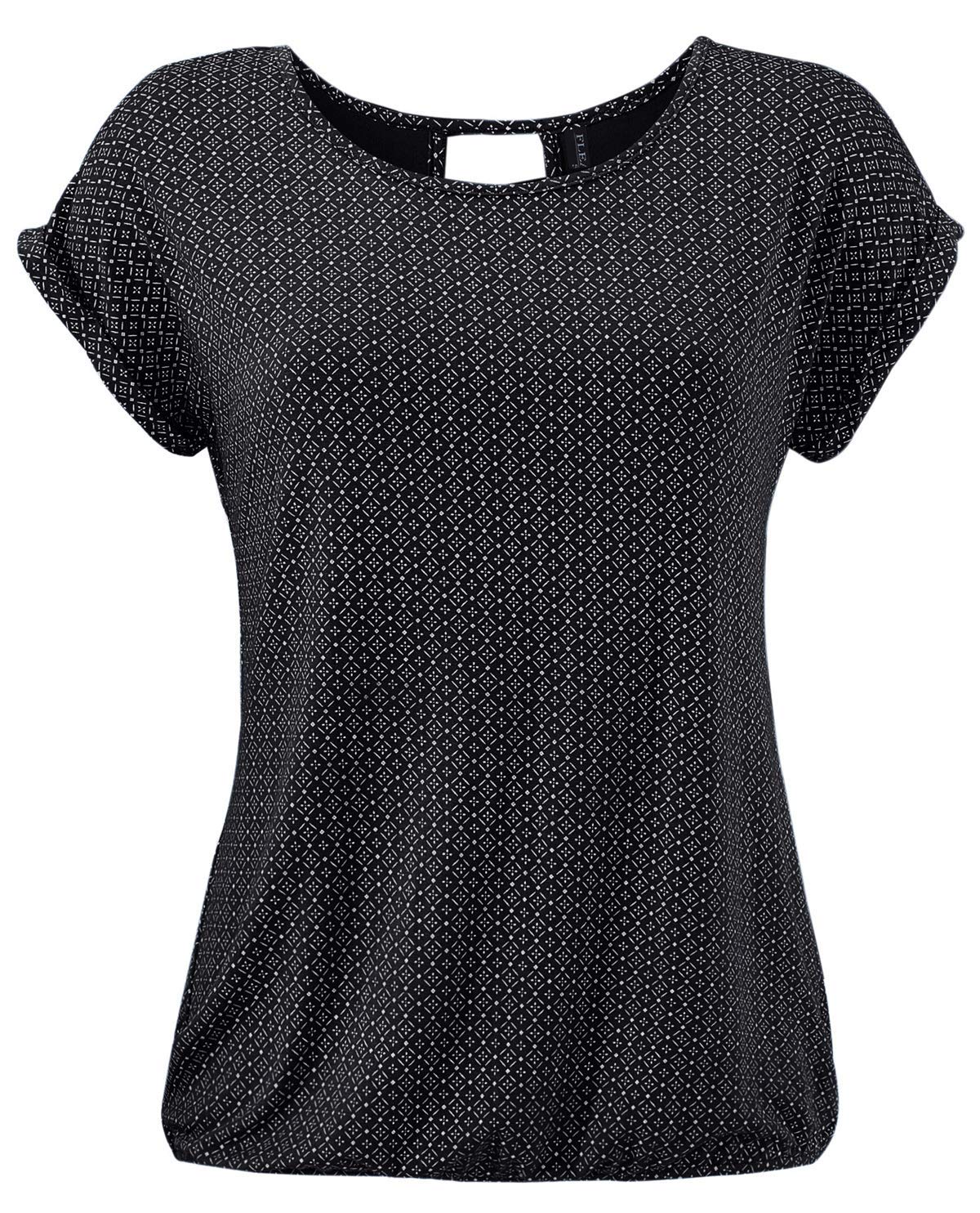 FLEASEE Damen T-Shirt Rundhals Kurzarmshirt mit Allover Druck Sommer Bluse Casual Top