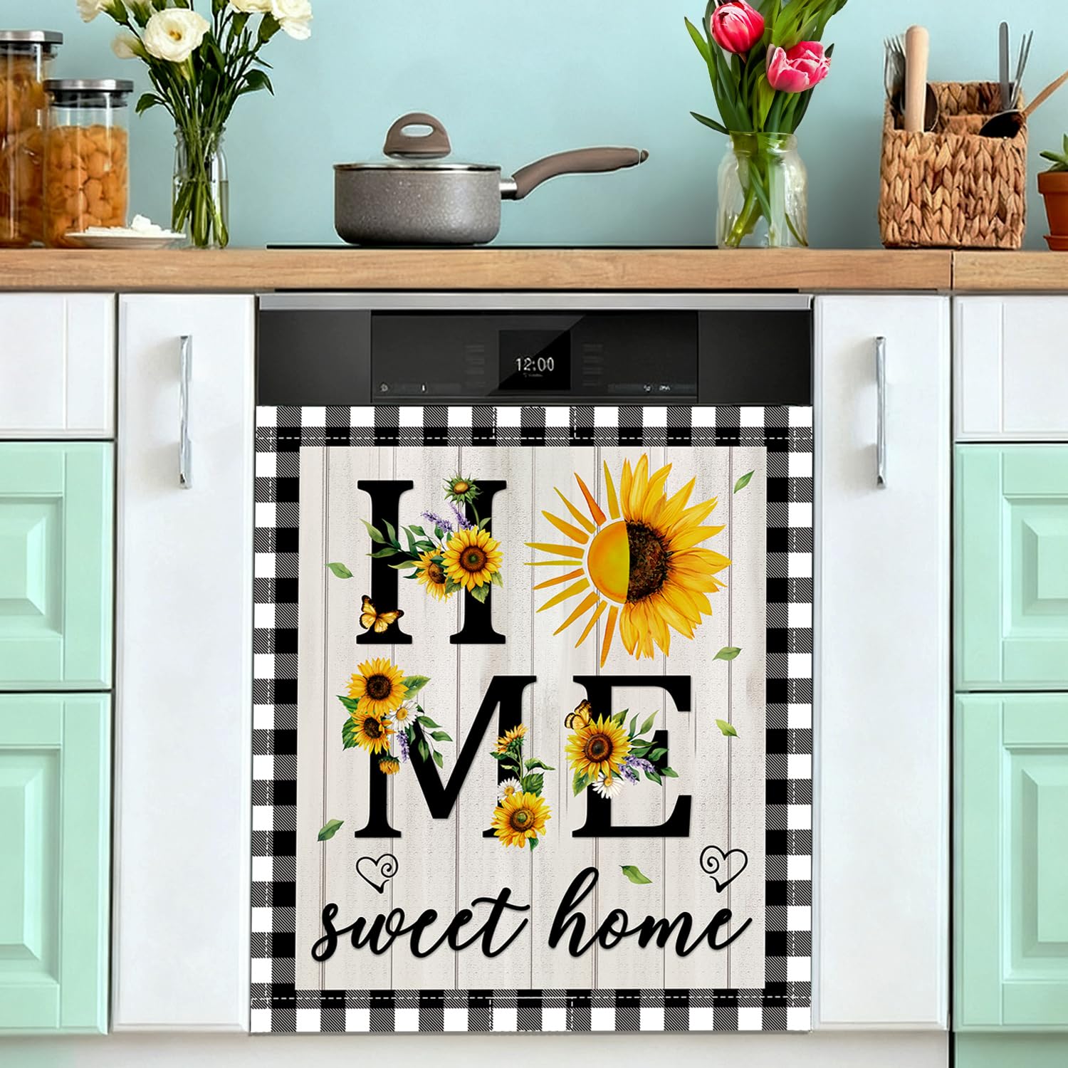 Sunflower Fall Dishwasher Magnet Cover, Sweet Home Spring Dishwasher Magnetic Covers for Kitchen Decor Farmhouse Dish Washer Covers Refrigerator Sticker Fridge Panel Decal 23x26In