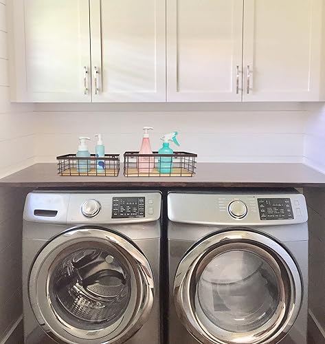 Miniatura 7 de Cesta de alambre de metal, base de madera desmontable, organizador de almacenamiento para armarios de cocina, baño, despensa, lavandería, armarios,