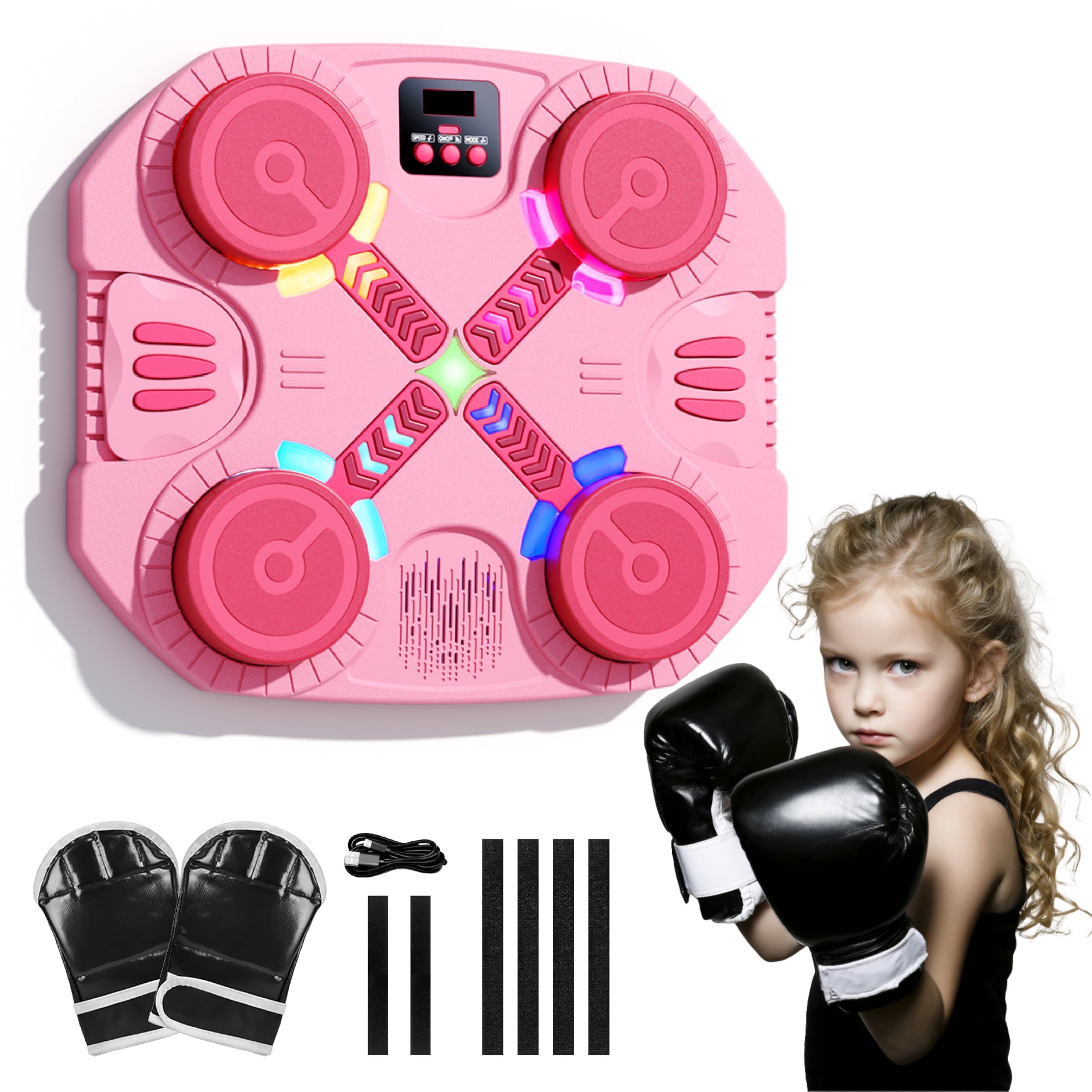 Music Boxing Machine for Kids - New Rhythm Lights Boxing Trainer with Bluetooth & Wall Mounted & Glove, Fun Sounding Punch Fitness Exercise Toy Gift, Ages 3-14+-image-43