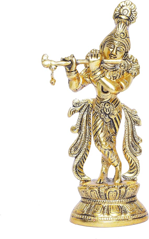 KridayKraft Lord Krishna Metal Statue,Krishna Murti Playing Flute for Temple Pooja,Decor Your Home,Office & Gift Your Relatives,Showpiece Figurines,Religious Idol,Gift Article...