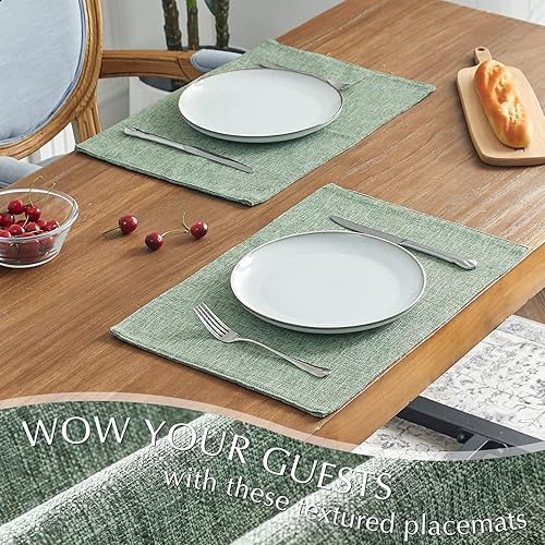 Miniatura 4 de jinchan Juego de 4 manteles individuales de lino sintético, tela texturizada de arpillera, resistentes, manteles individuales para comedor,