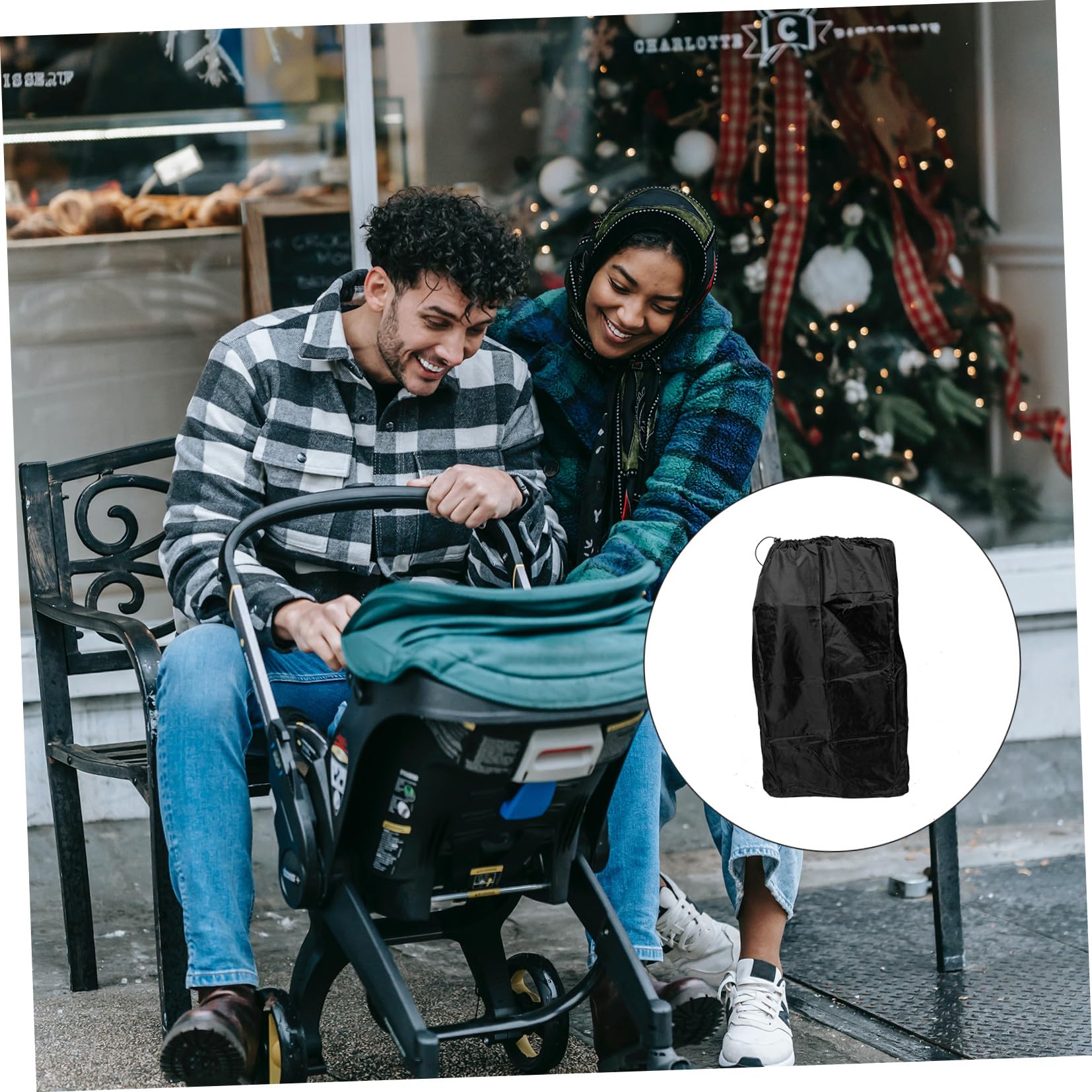 Borsa per Passeggino da Viaggio in Nylon Nero, per Aereo | Due Spallacci Cuciture Rinforzate Chiusura Coulisse Bloccabile per Uso in Viaggio