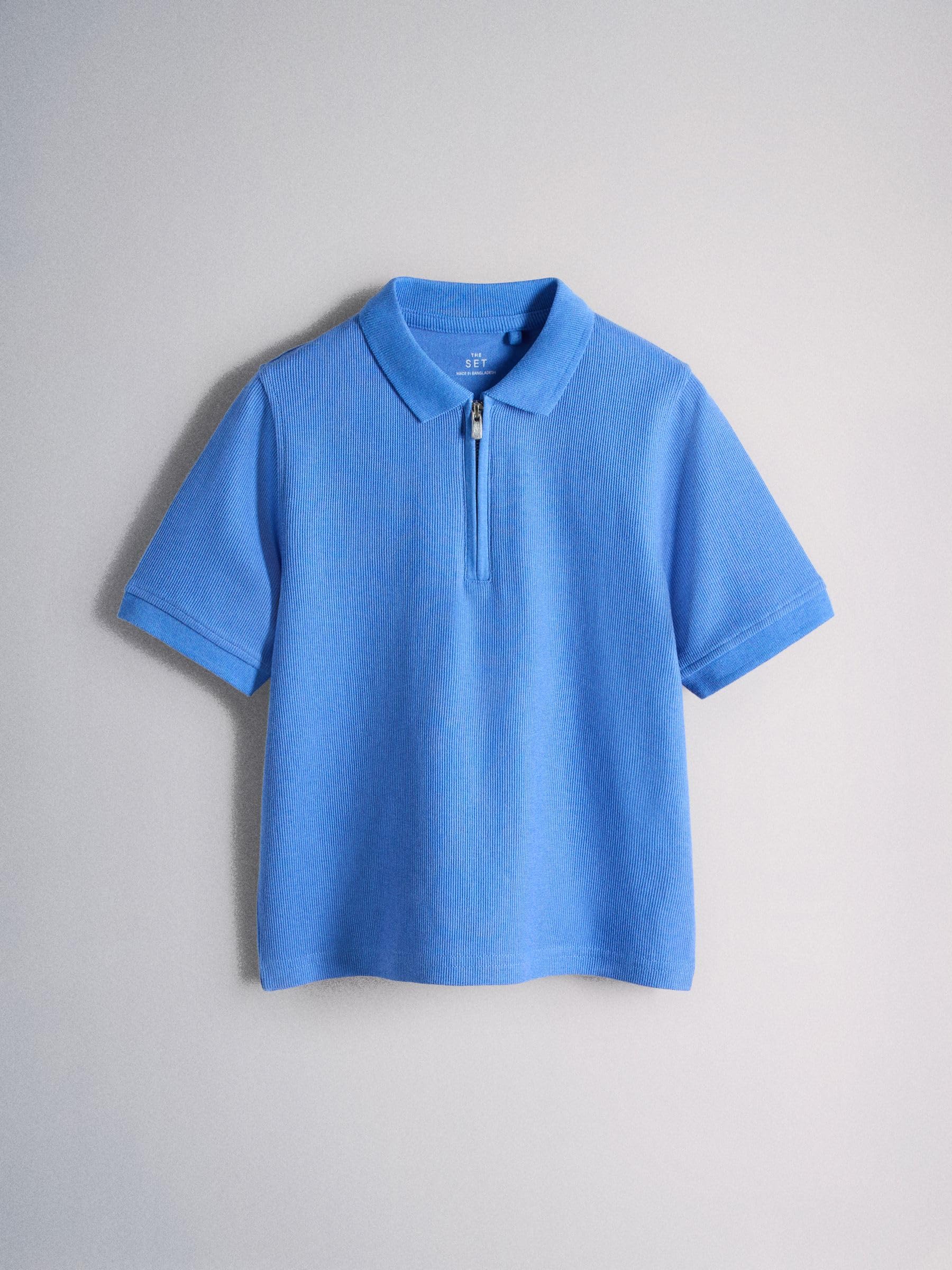 THE SET Garçon Polo à Manches Courtes et col zippé en Jersey texturé, Lot de 4
