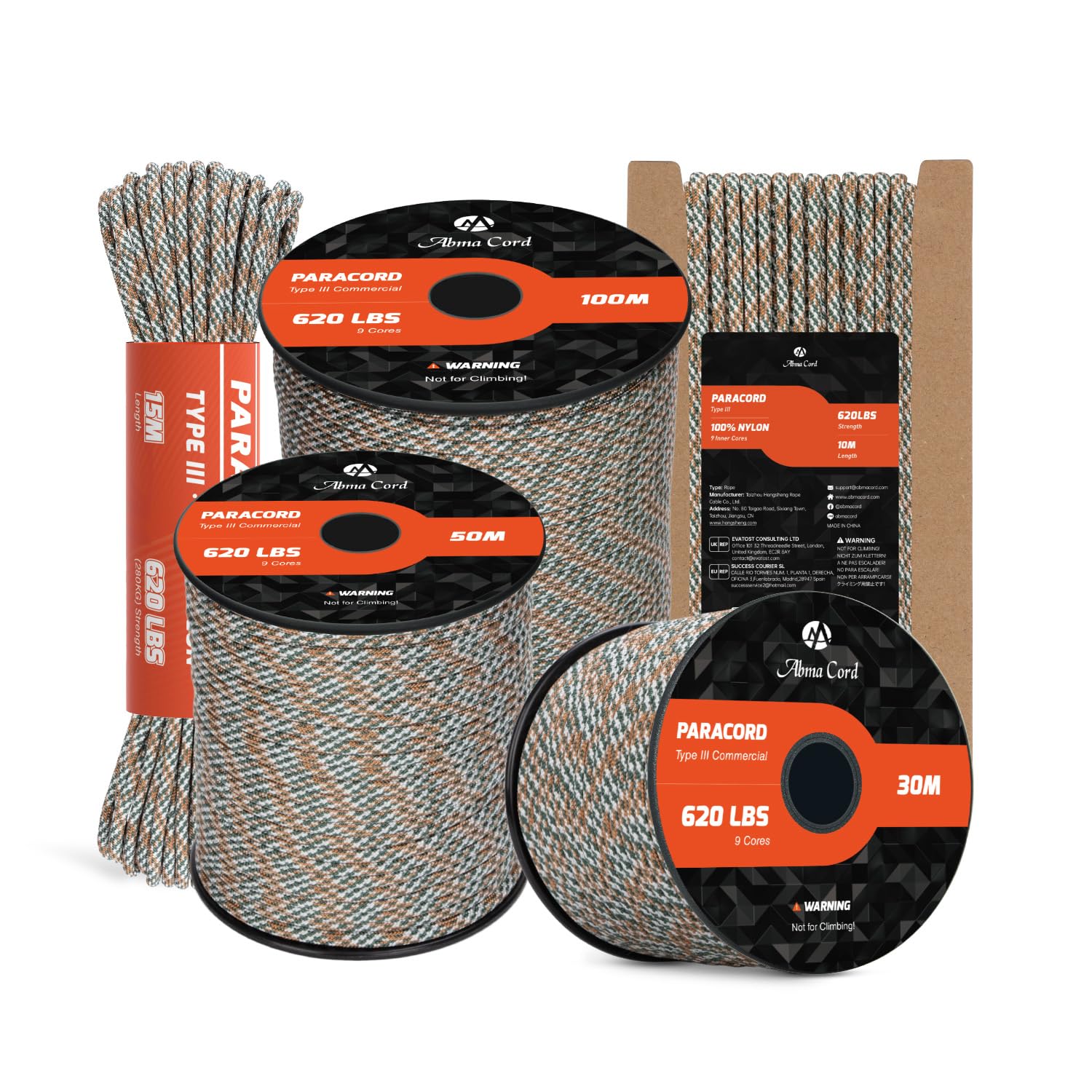 Abma Cord Paracord 4mm 10m 100% Nylon Rope 9 Strands Type III Parachute Cord for DIY, Camping, Survival, Outdoor - Max. 280kg - Honor