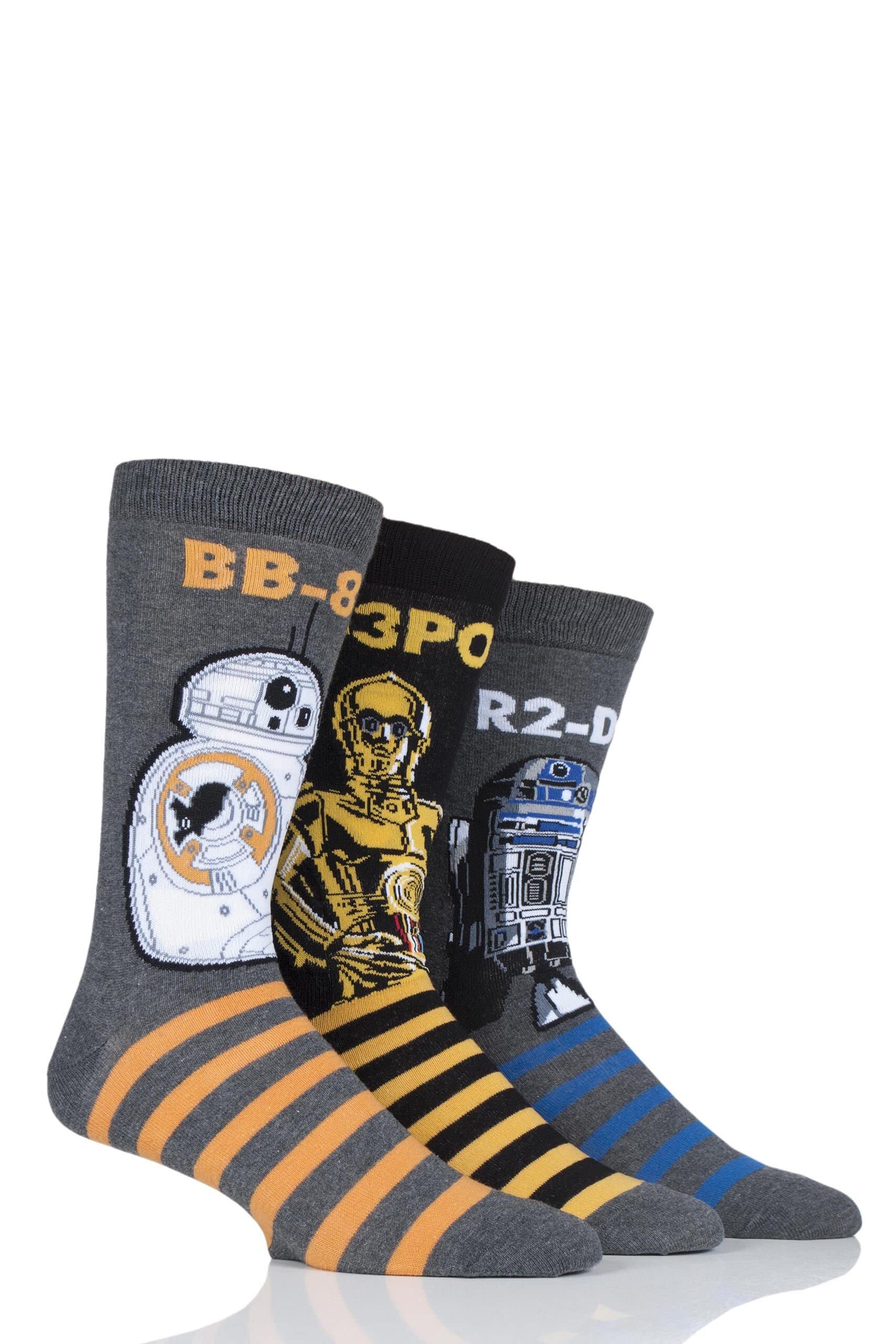 SockShop Men's Star Wars R2-D2, C-3PO and BB-8 Droids Pack Cotton Socks Pack of 3 Assorted 12-14