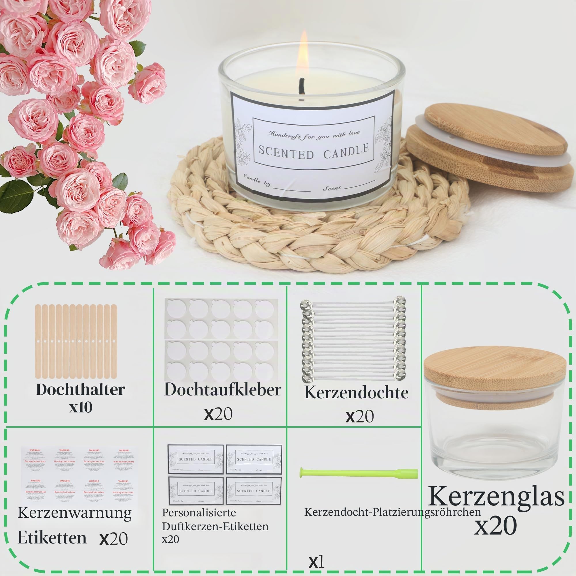 MILIVIXAY Klar Glas-Kerzengläser mit Deckel und Kerzenherstellungs-Kits – große breite Öffnung, kleine leere Gläser für die Herstellung von Kerzen