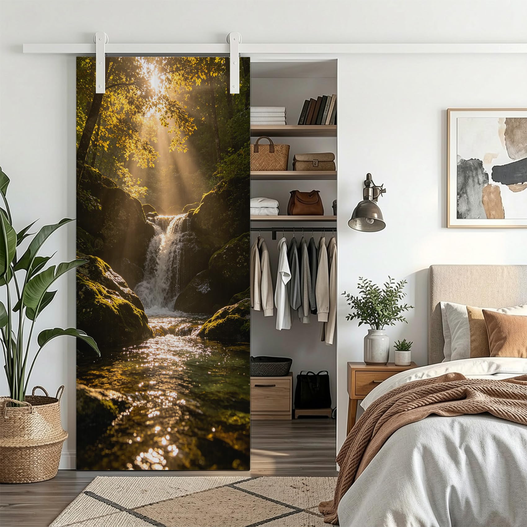 Sticker Porte Cascade des Bois Papier Peint, Paysage Naturel Autocollant Poster Auto-Adhésif, Chambre Salon Salle de Bain Affiche Art Décor Mural 3D Stickers Porte 95 x 215 cm w.5426