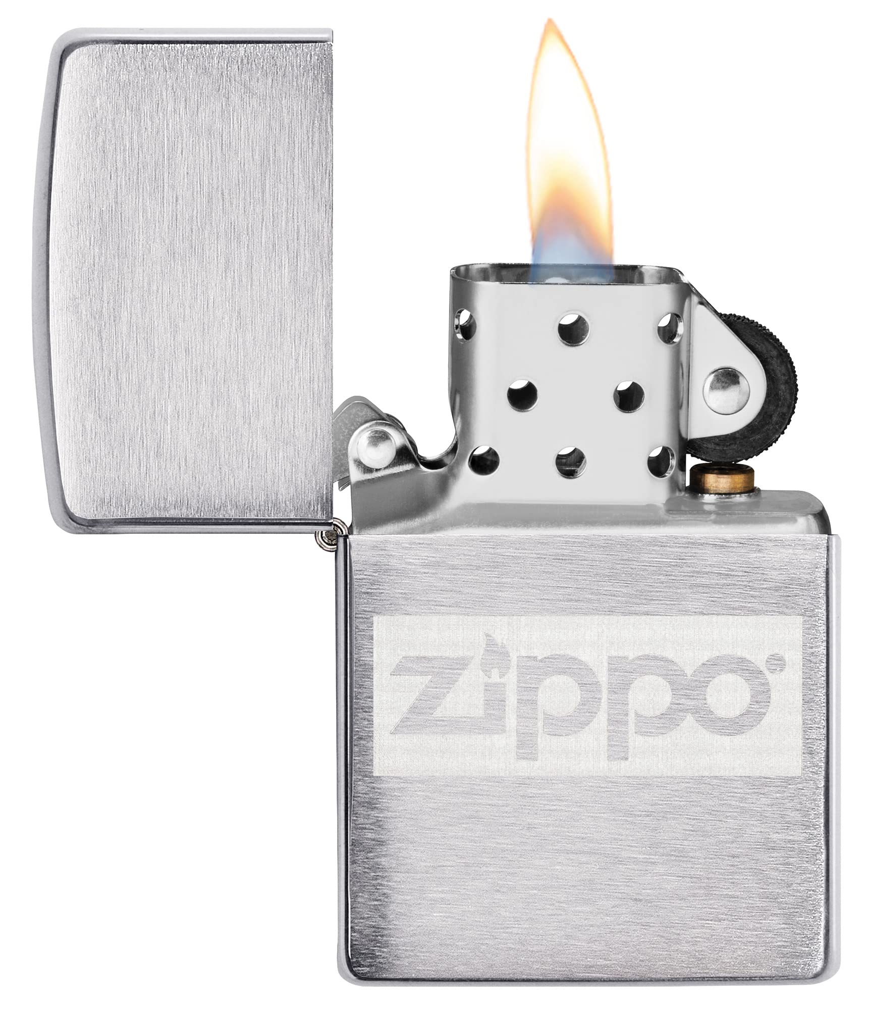 Zippo Briquet tempête et flasque Coffret Cadeau – Chrome brossé – Lustre – Rechargeable – Réutilisable – Résistant au Vent – Fabriqué aux États-Unis