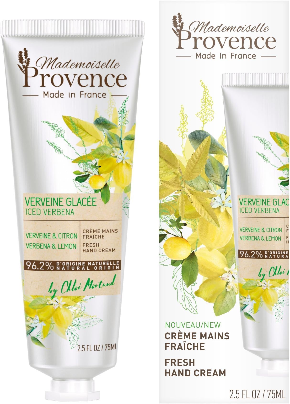 Mademoiselle Provence Lemon Verbena Shea Butter Hand Cream, Rejuvenating, Nourishing and Moisturizing Natural Hand Lotion, Cruelty Free, Vegan, Made in France, 2.5 fl oz