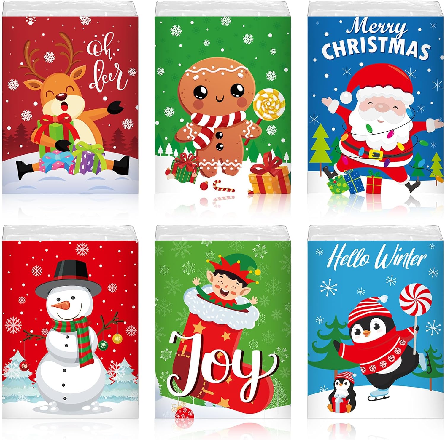 Sayglossy 120 Pcs Christmas Facial Tissues Christmas Travel Tissue Packs Pocket Tissues Travel Size Bulk in 3 Designs for Holiday Party Favors Supplies (Lovely)