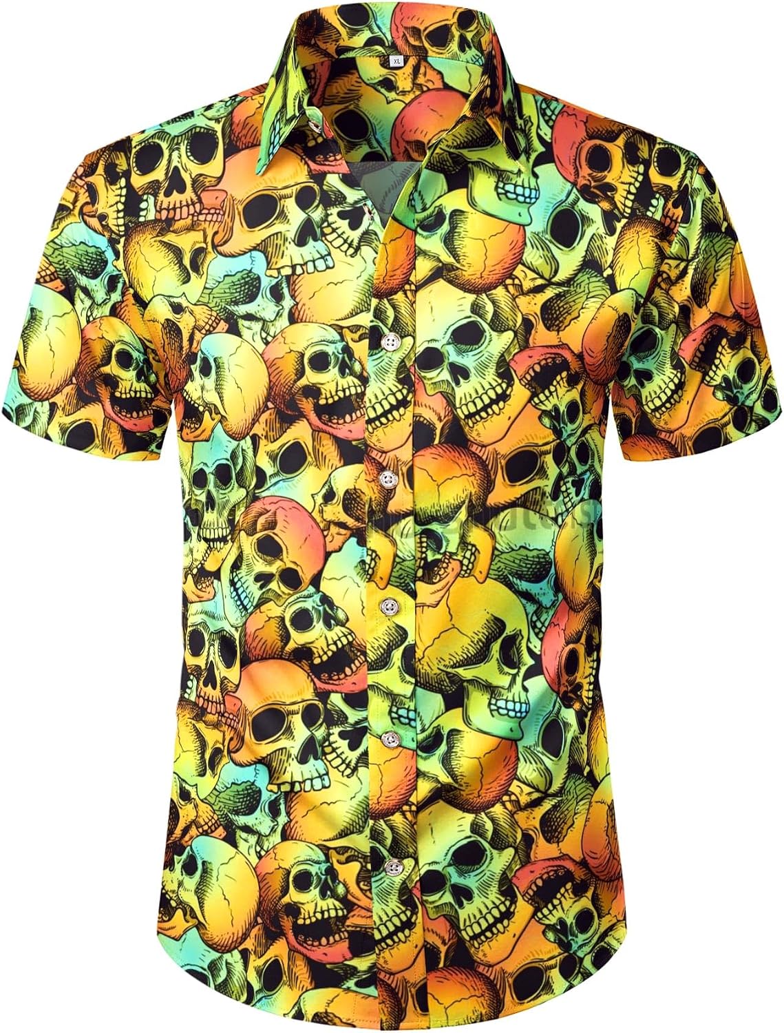 EUOW Halloween Button Down Shirts for Men Fun Skeleton Printed Casual Short Sleeve Hawaiian Tropical Novelty Shirt