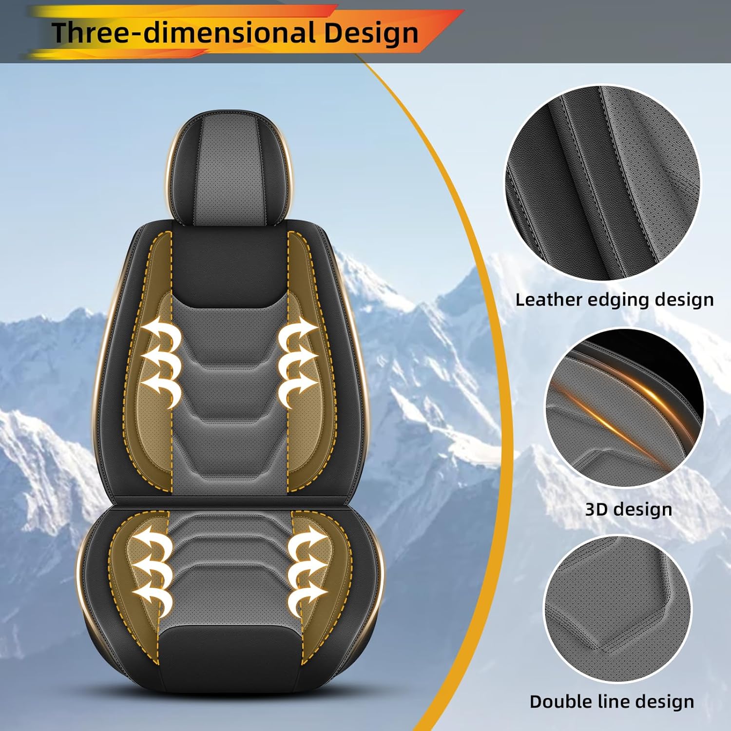 2PCS Front Seat Covers Fit for Ford Mustang 2007-2022 Waterproof Faux Leather Car Seat Cover Compatible with Airbag(2 Seats Black & Grey)