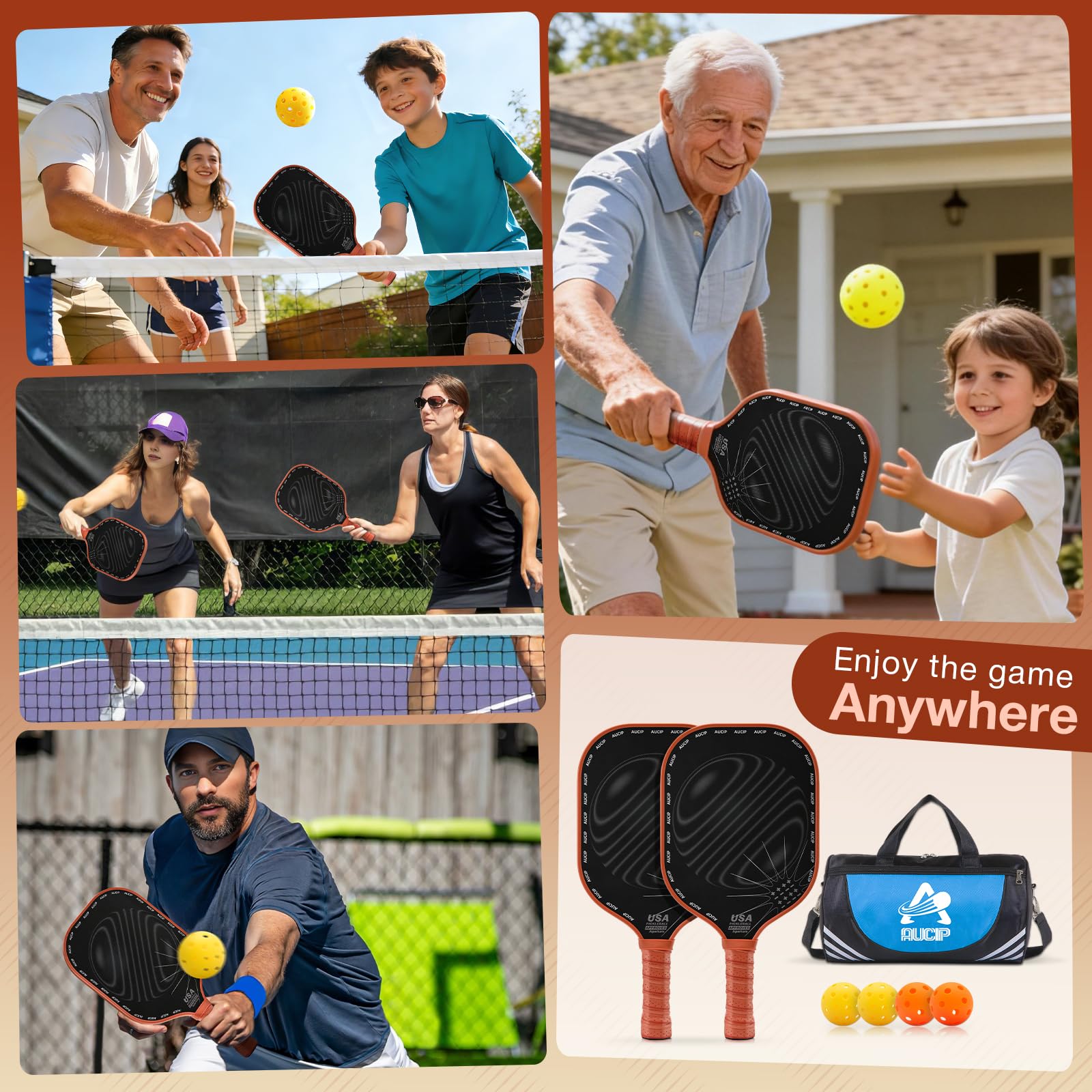 Pickleball Paddle, Pickleball Schläger Set - Fiberglas Oberfläche, 2 Rackets, 4 Bälle, 1 Tasche - Für Innen & Draußen Sport