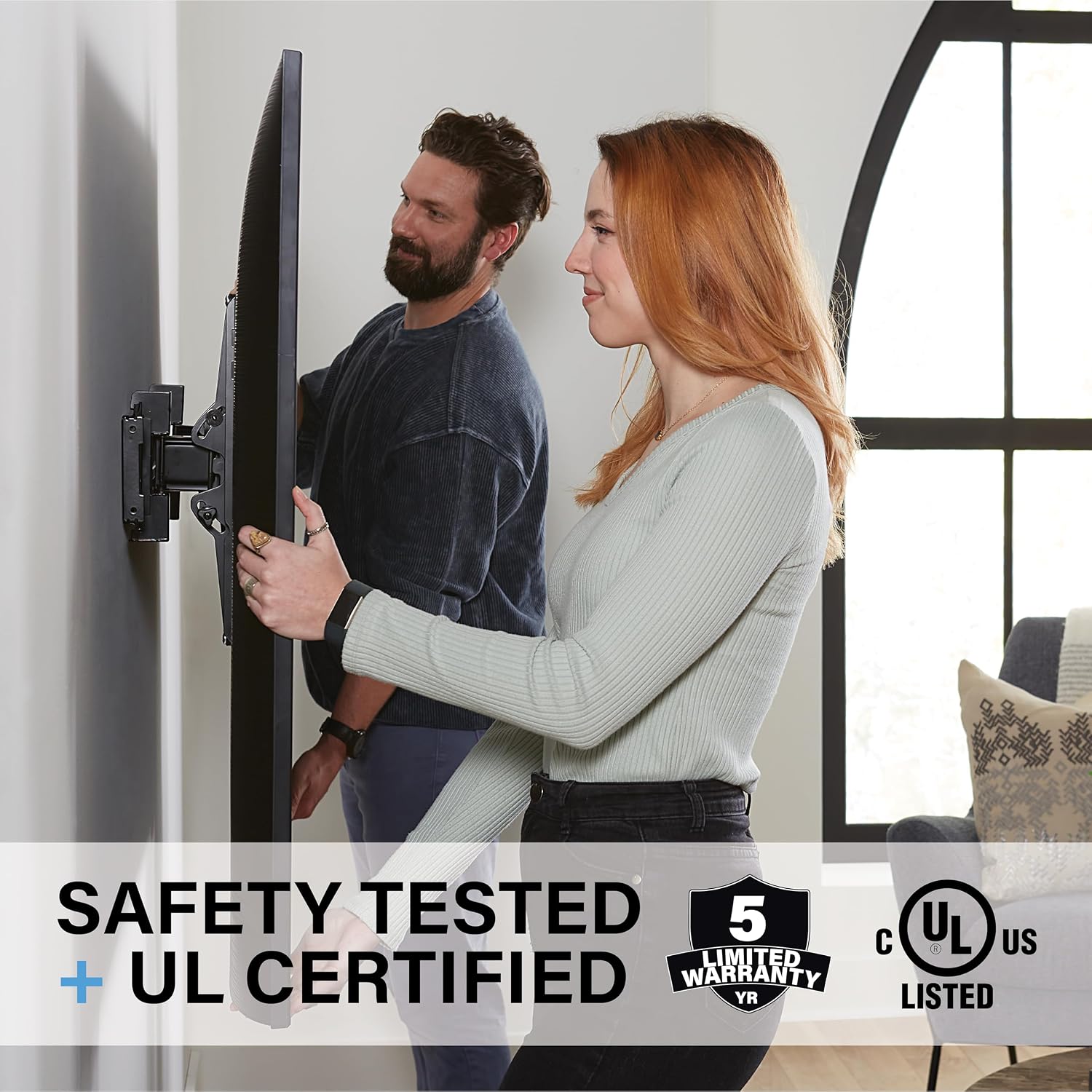SANUS Extendable Tilting TV Wall Mount for 32”–90” TVs up to 110 lbs – 5.2” Extension for Easy Cable Access and Added Tilt, Tool-Free Tilt to Reduce Glare, Low Profile Design