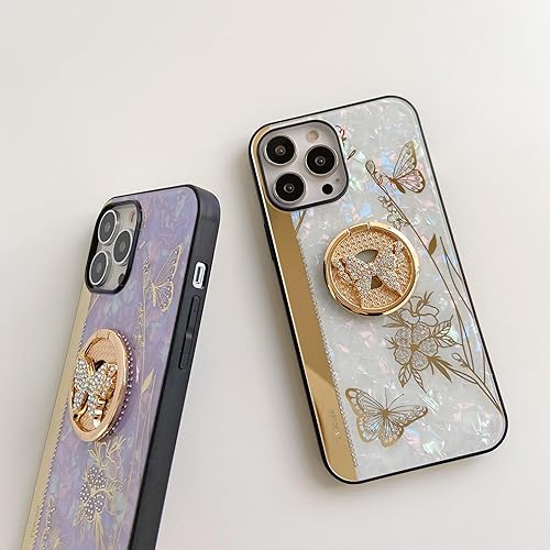 Miniatura 2 de AmazFCCY Funda con función atril para iPhone 15 Pro Max de 6.7 pulgadas, bonita mariposa 3D con diamantes de imitación de lujo con purpurina