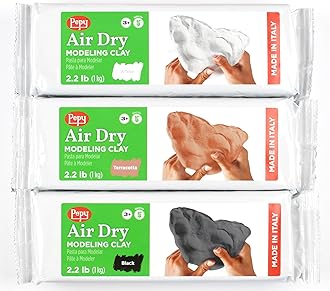 Pepy Premium European Air Dry Modeling Clay Multicolor 3 Pack 2.2 lb Bars, 6.6 lbs Total, Includes White, Terracotta & Black Clay for Classroom, Montessori Sculpting & Crafts Projects