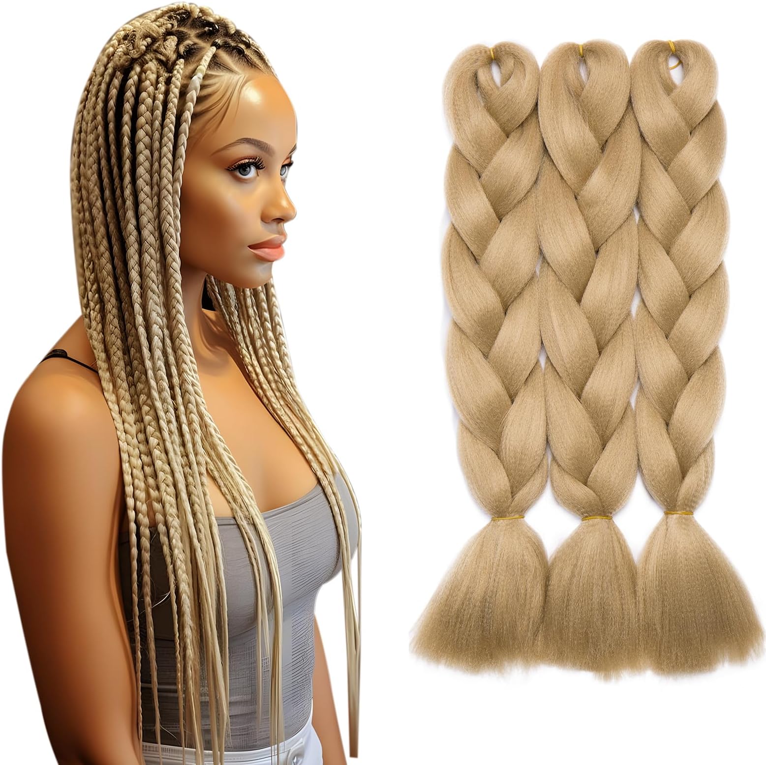 3 Pcs /300g 24'' Two Ombre Jumbo Braiding Hair Synthetic Braid Hair Extensions Ash Blonde